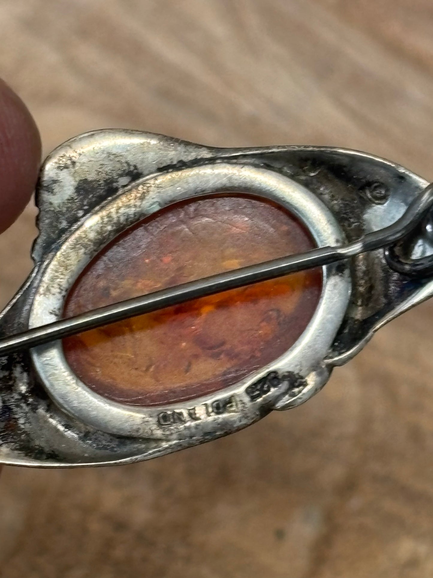 925 Silver and Amber Poland Fish Pin