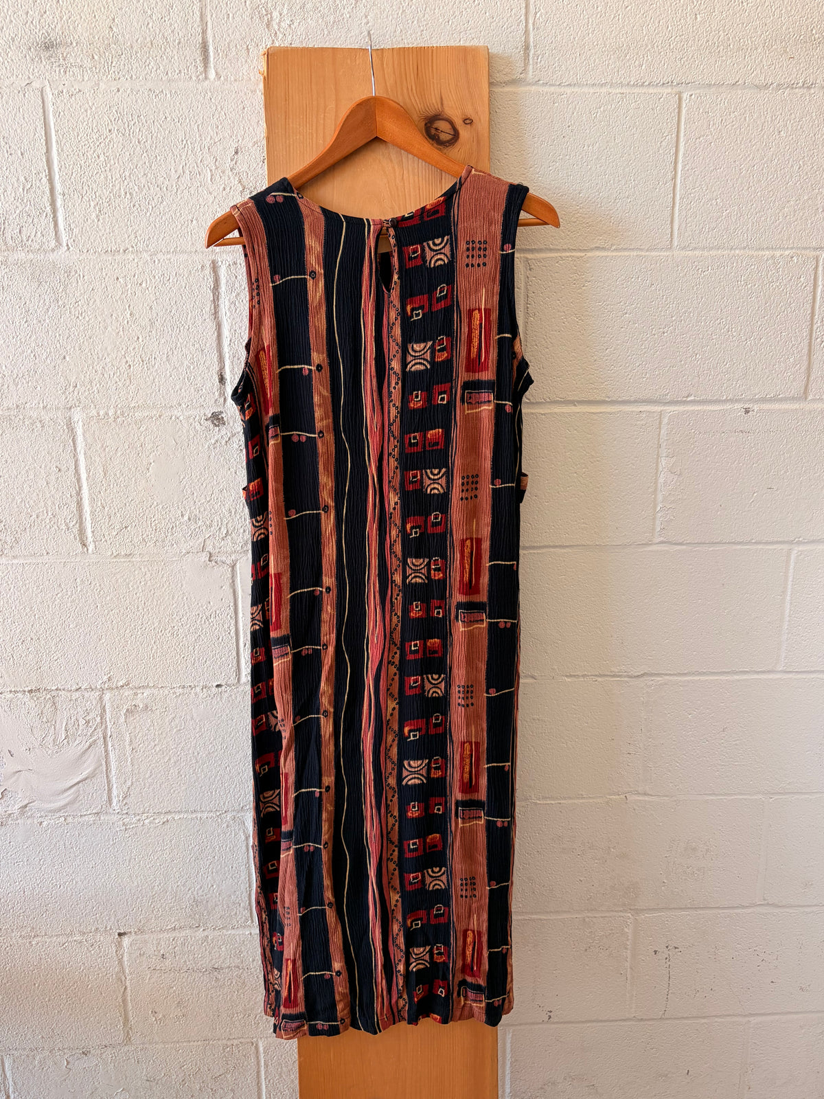 Vtg Striped Boho Midi Dress : M