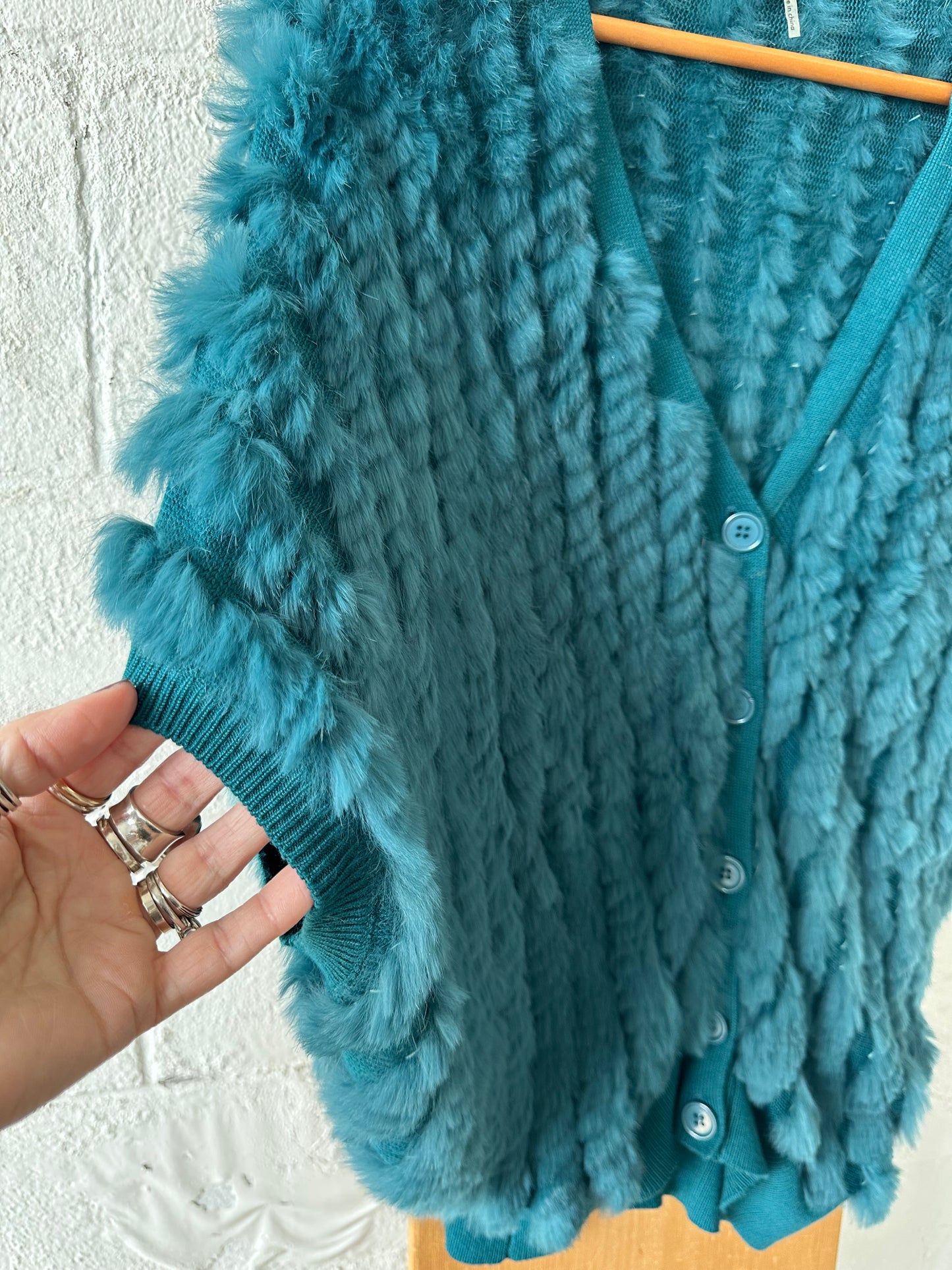 Teal Fur Cardigan : M
