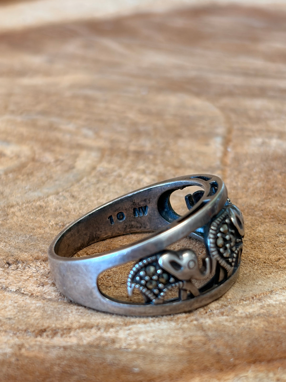 925 Silver Elephant Ring : Size 10