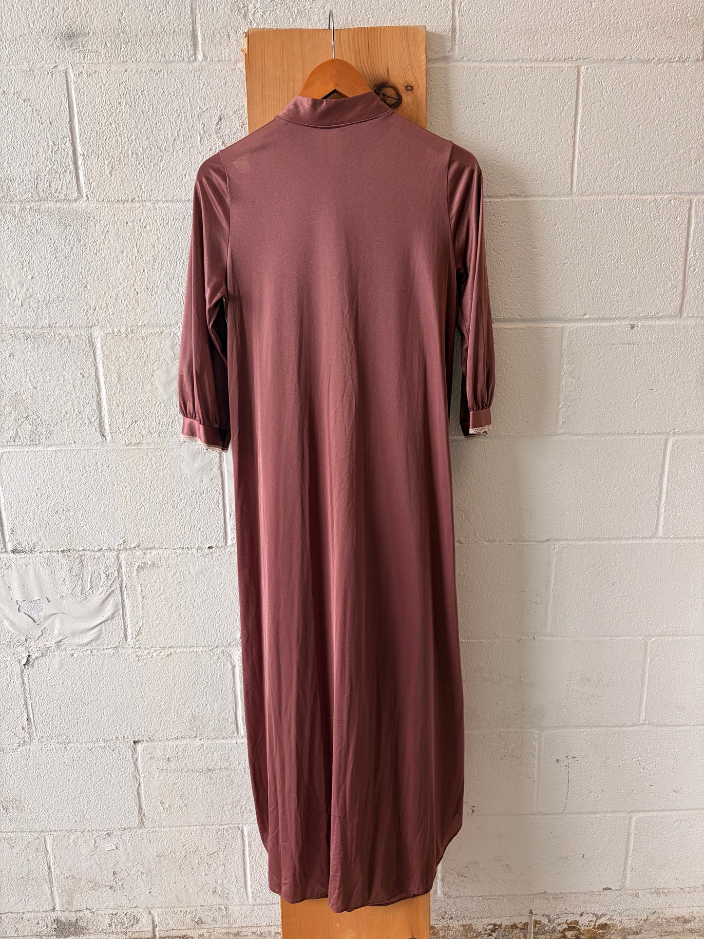 Vtg Lace Detailed Mauve Nightgown Set : S/M