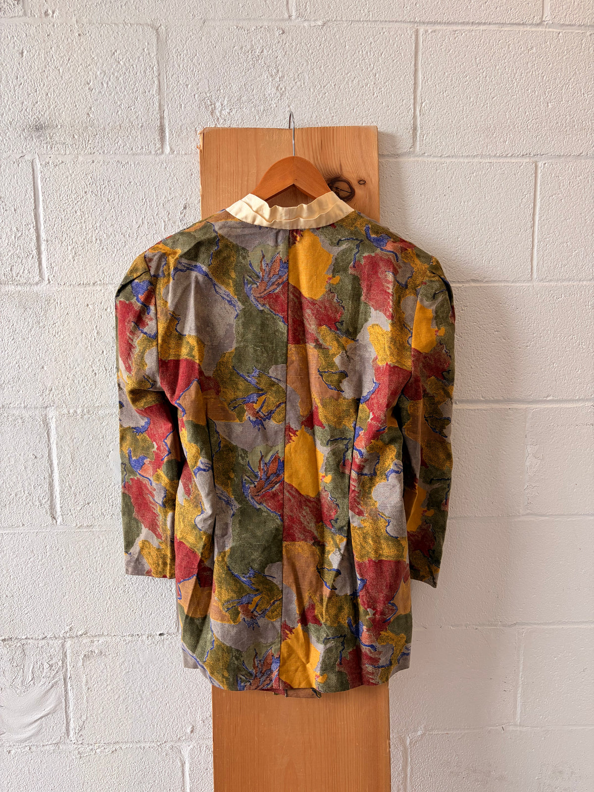 Vtg Patterned Linen Blend Blazer : M/L