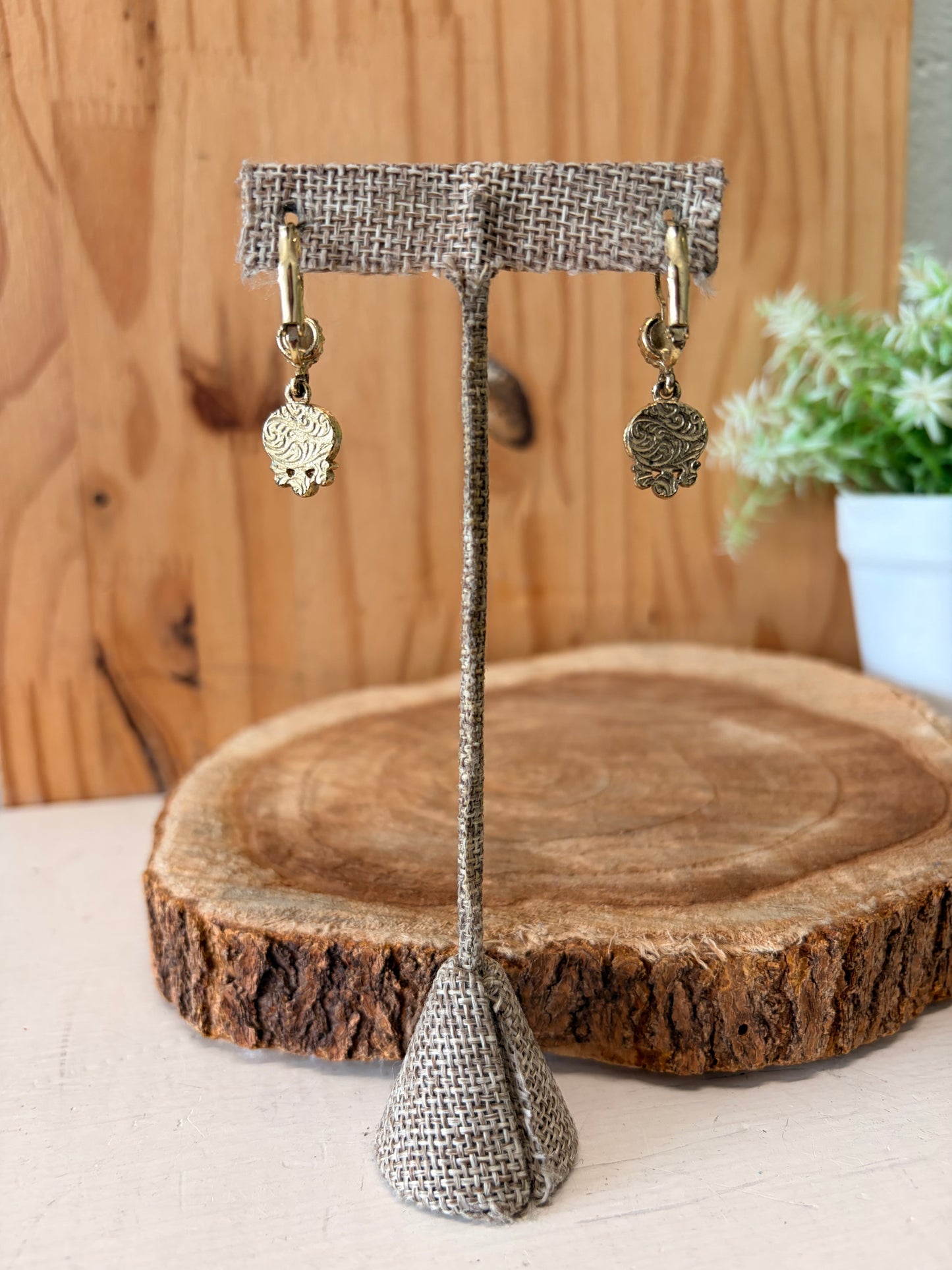 Pearly Gold Tone Drop Earrings