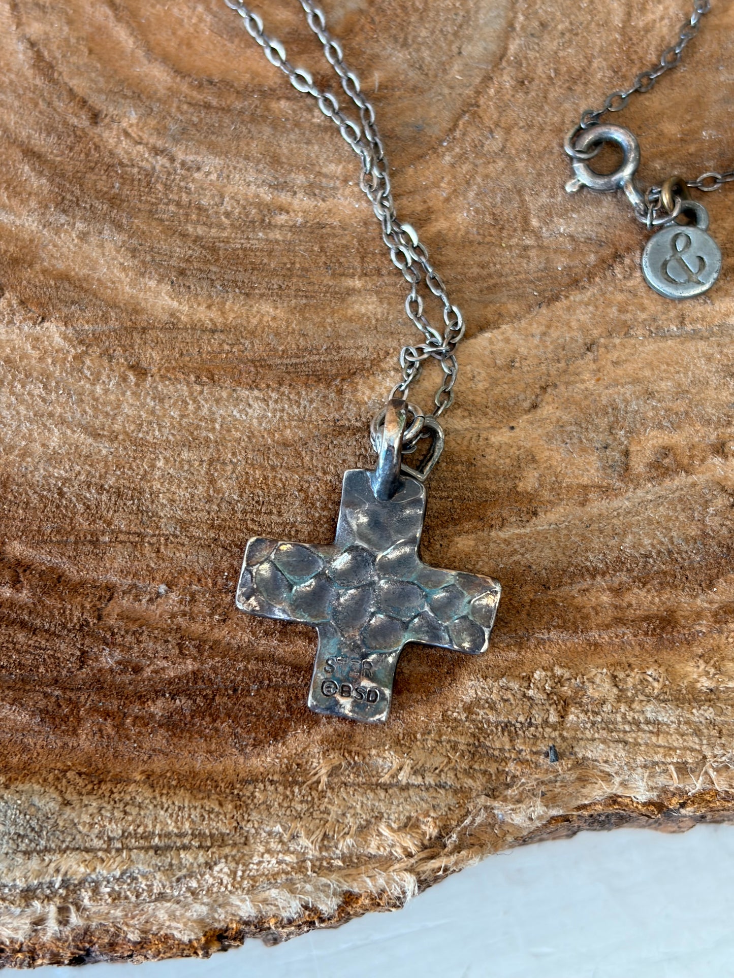 Sterling Hammered Cross Pendant Necklace
