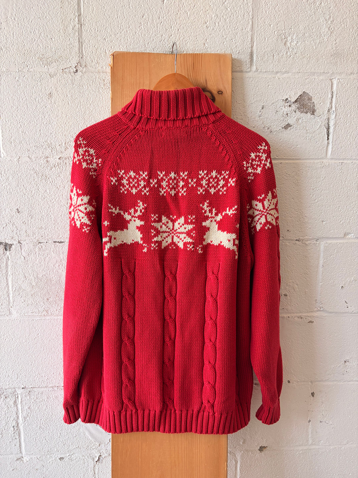 Vtg Cable Knit Christmas Turtleneck : XL