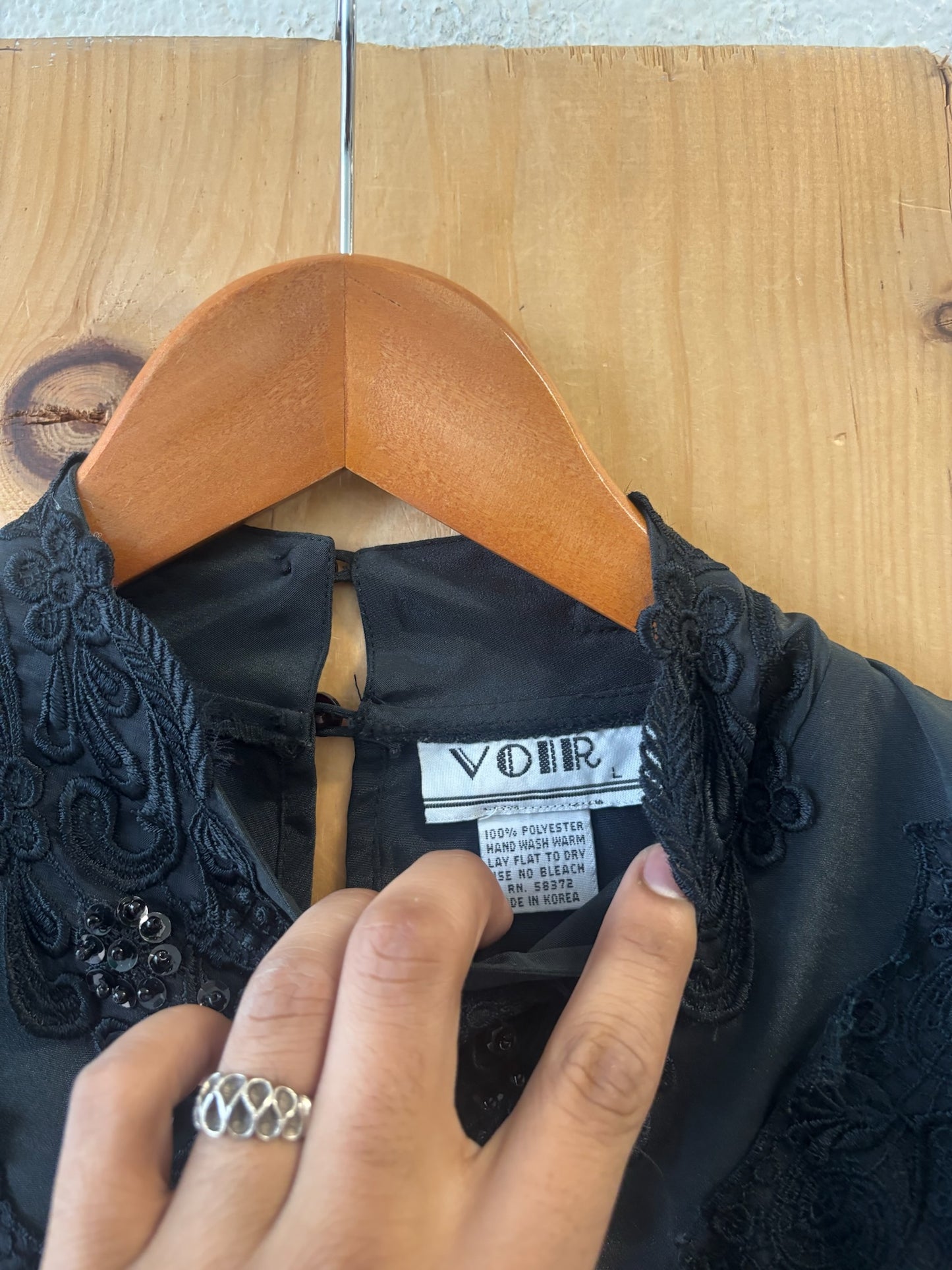 Vtg Black Edwardian Style Top : L