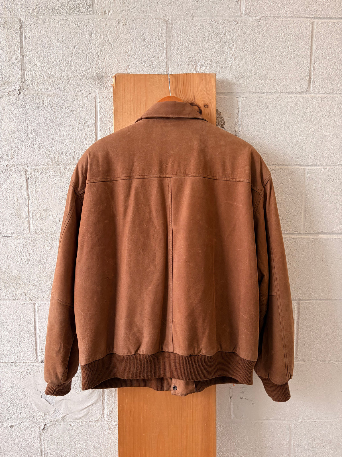 Vtg Brown Leather Bomber Jacket : XL