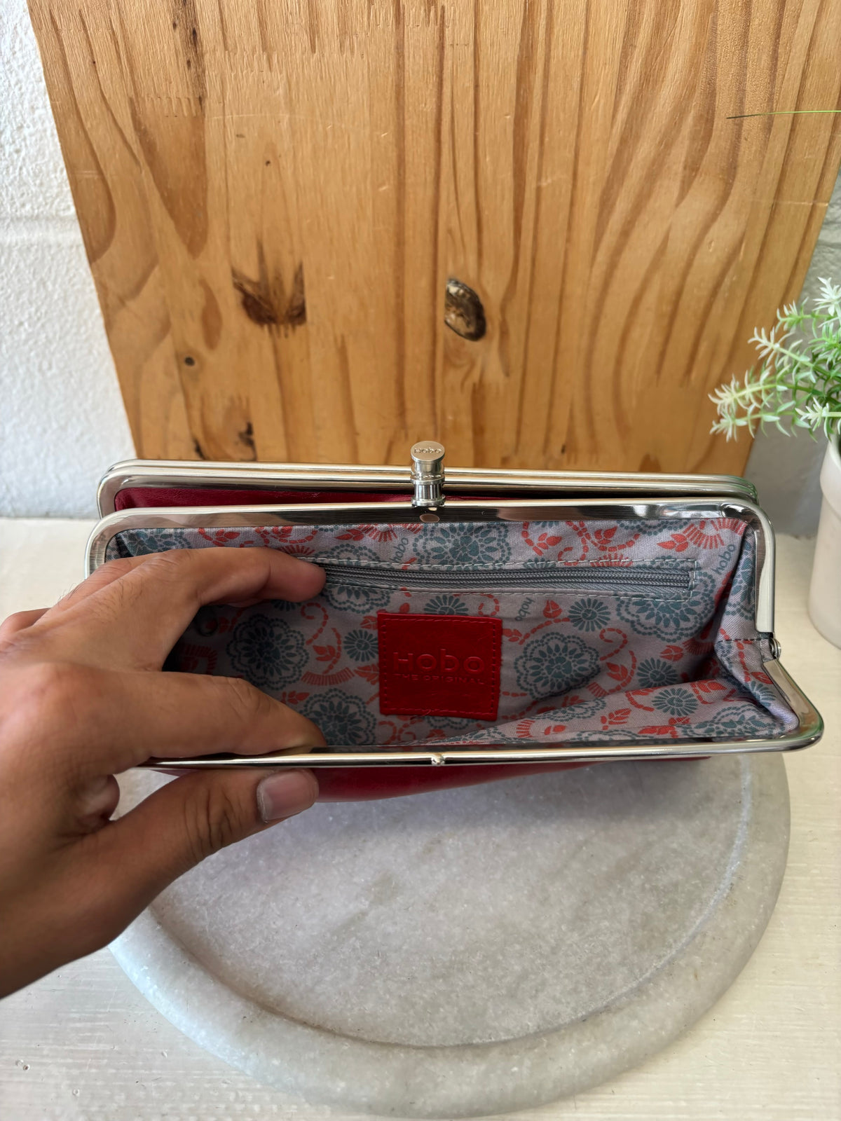 Red Leather Hobo Clutch