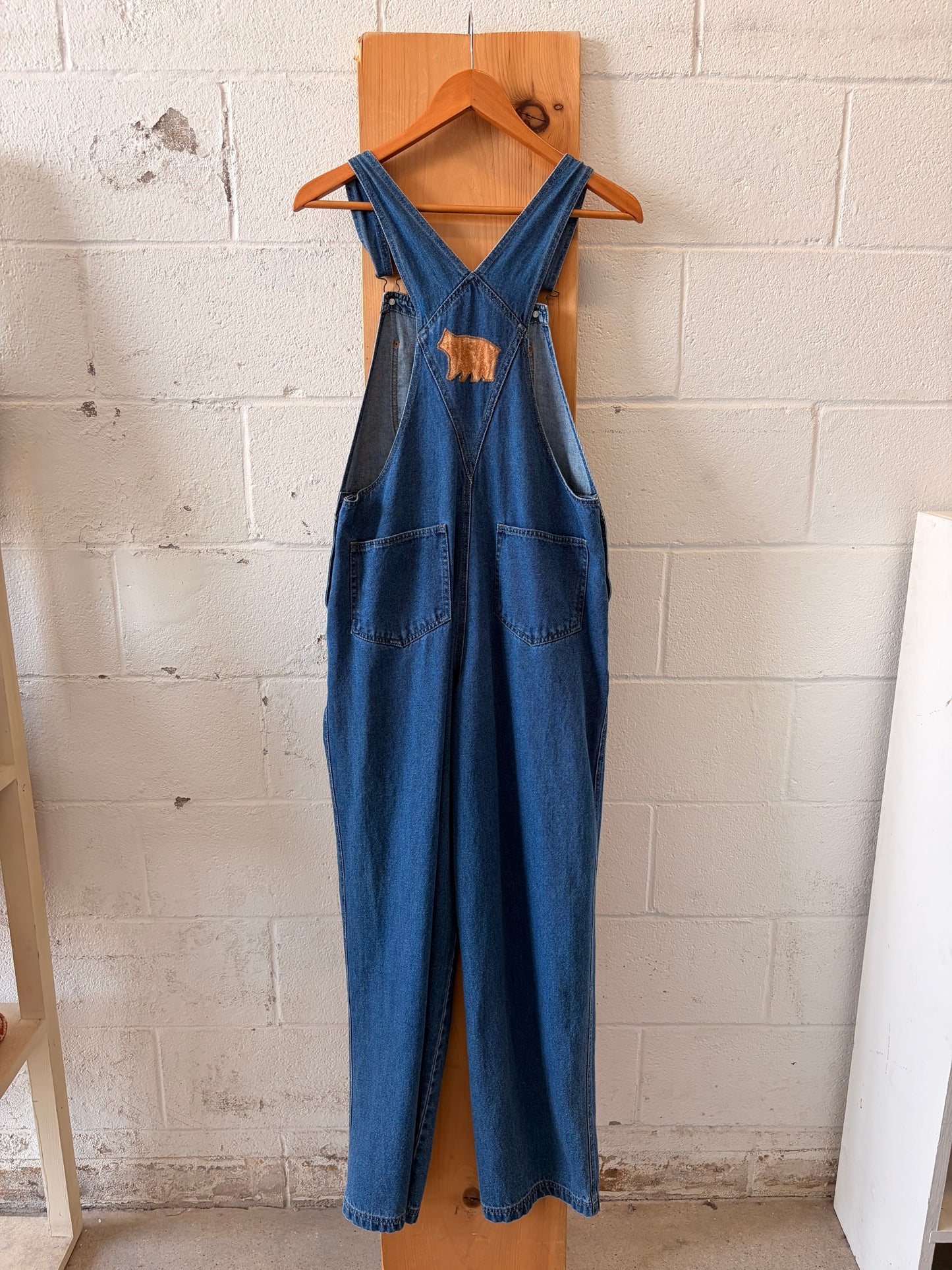 Vtg Bear Patchwork Overalls : M