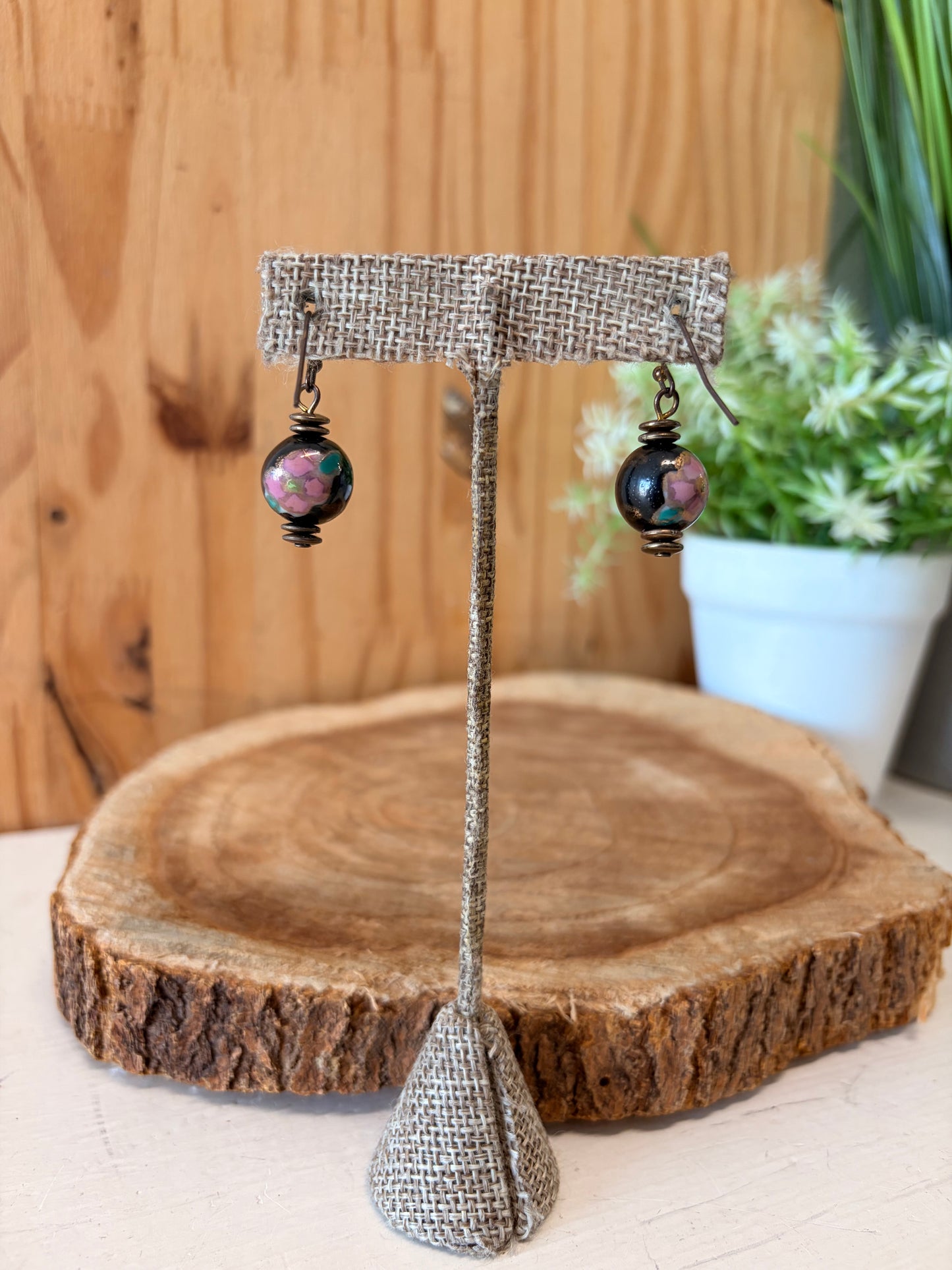 Pink Floral Glass Earrings