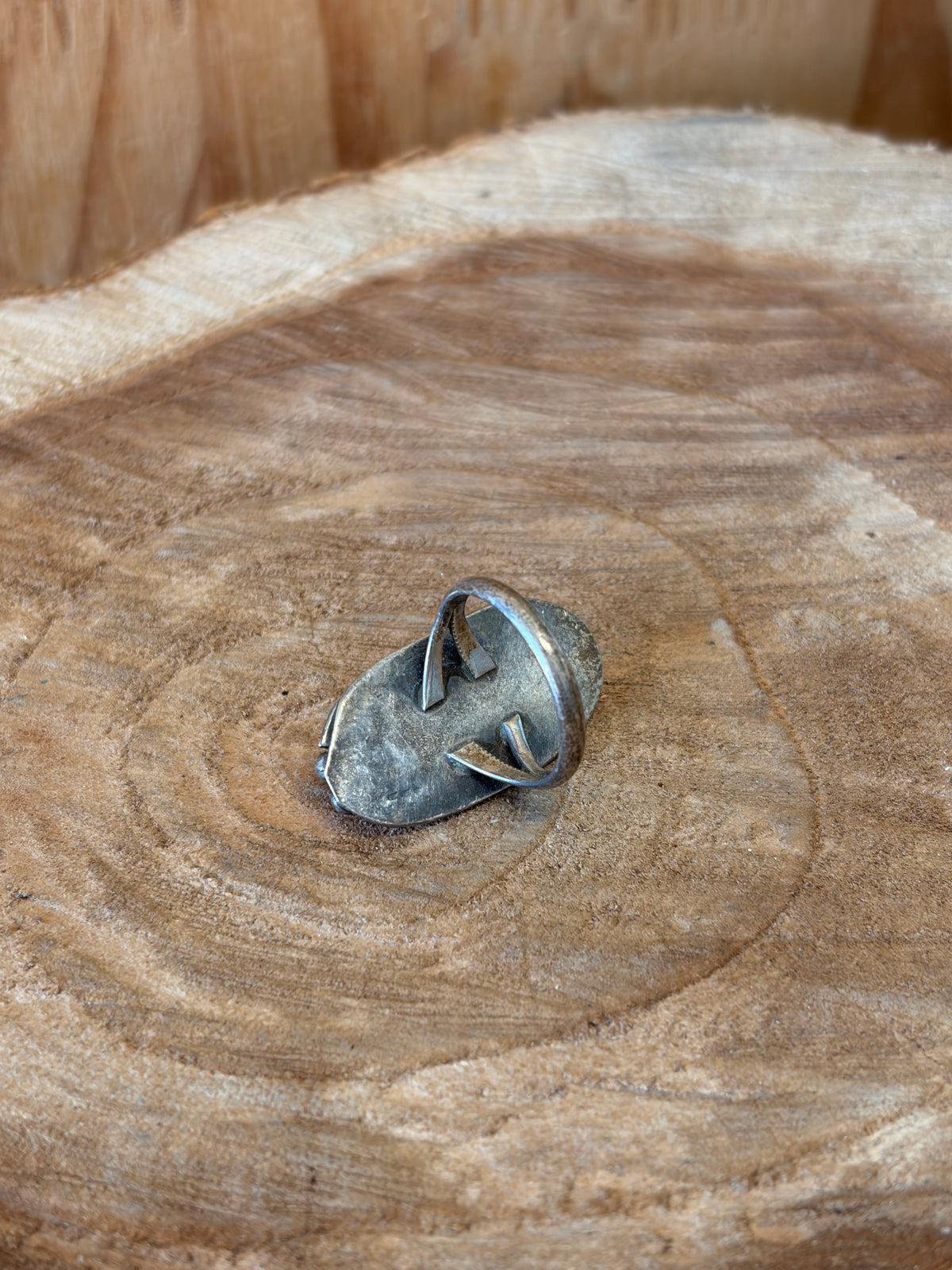 Elongated Blue & Green Marbled Boho Ring : Size 7