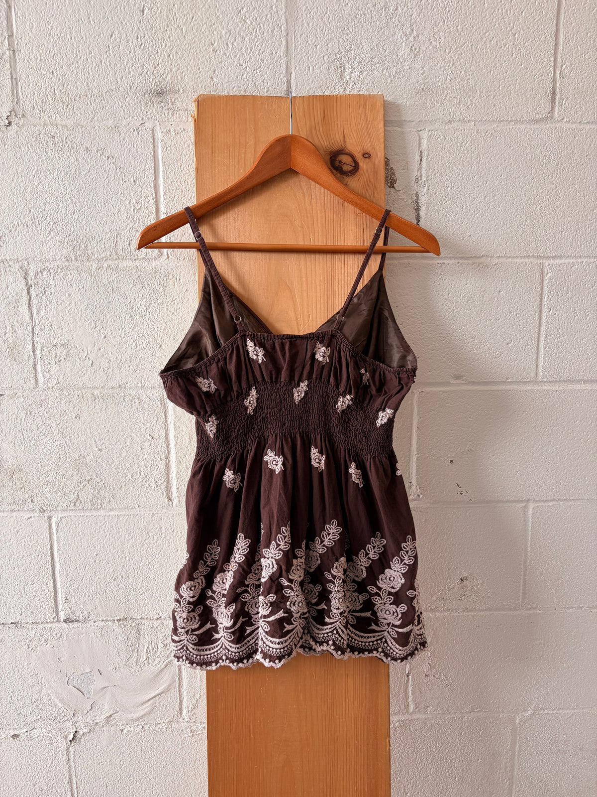 Smocked Brown Embroidered Tank : M/L