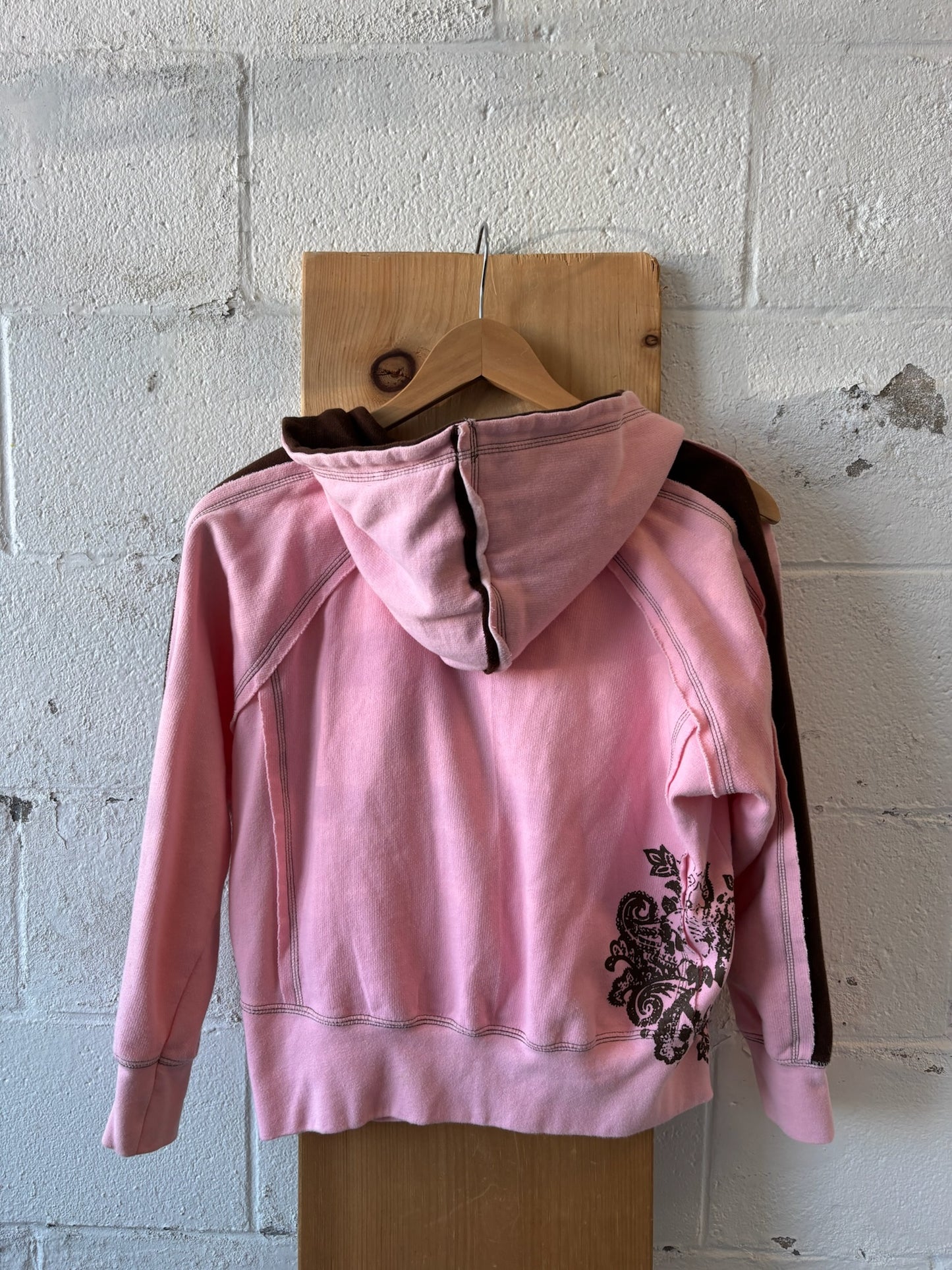Pink and Brown Zip Up Hoodie : S