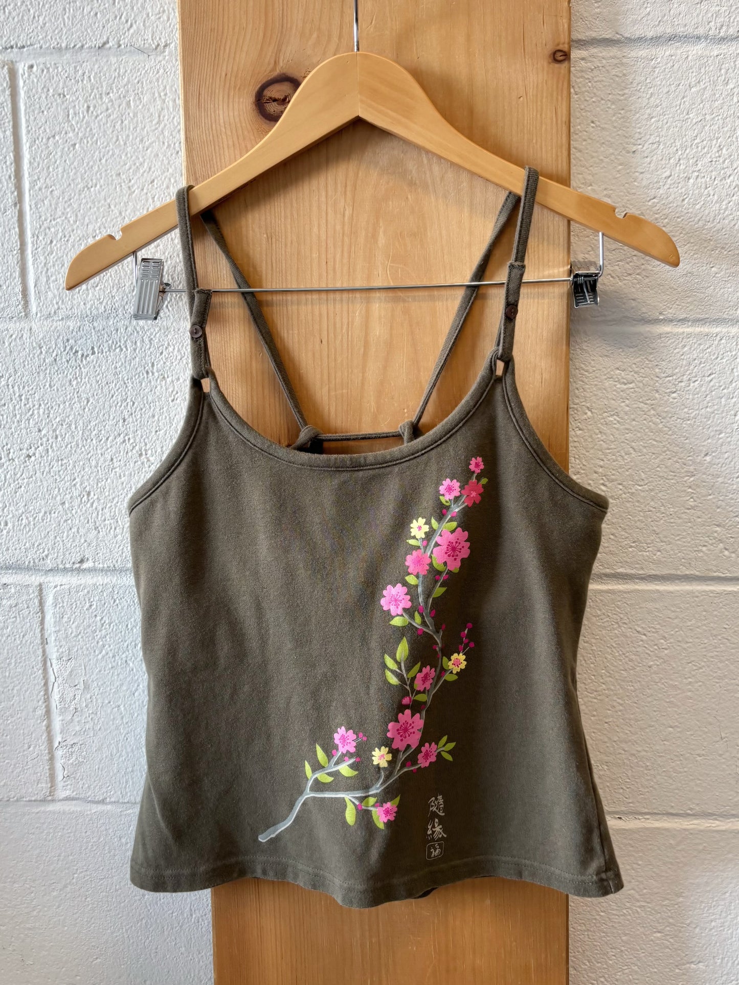 Vtg Green Floral Tank : L