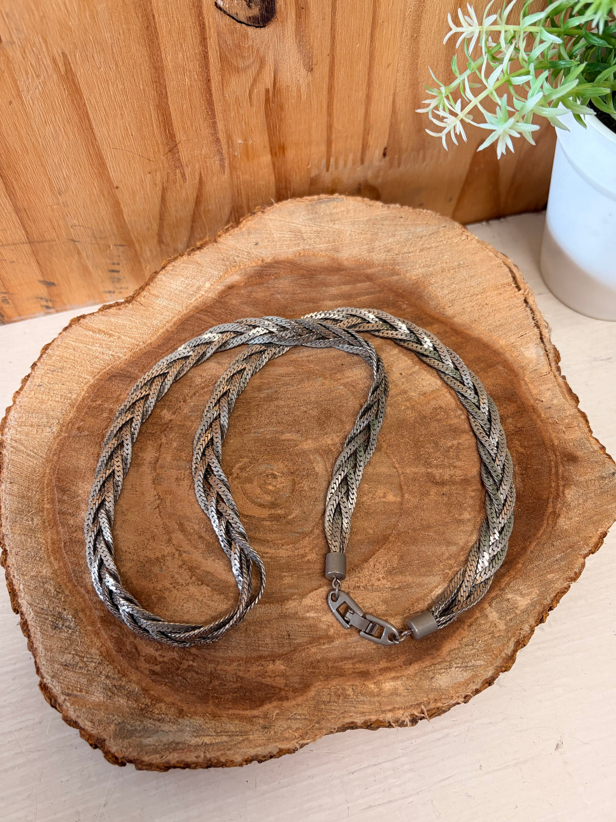 Braided Silver Tone Necklace