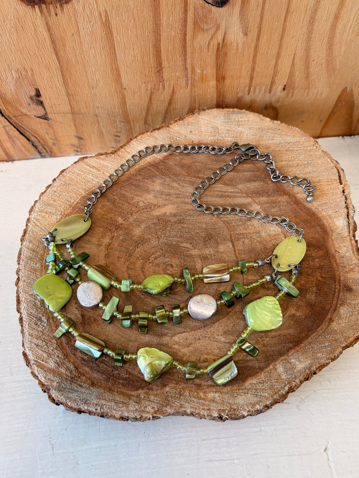 Layered Green Beaded Necklace