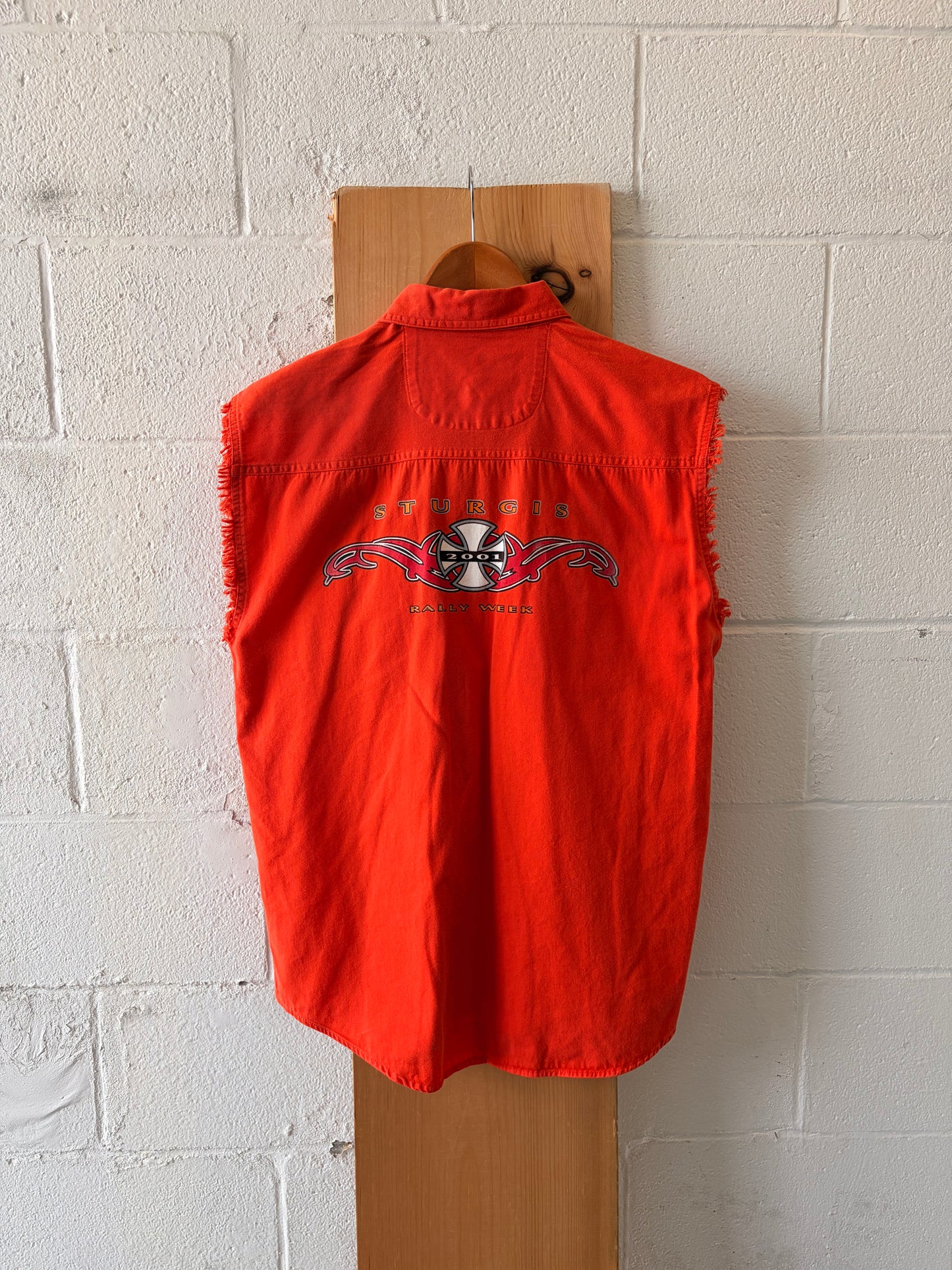 ‘01 Orange Sturgis Biker Cut Off Vest : M