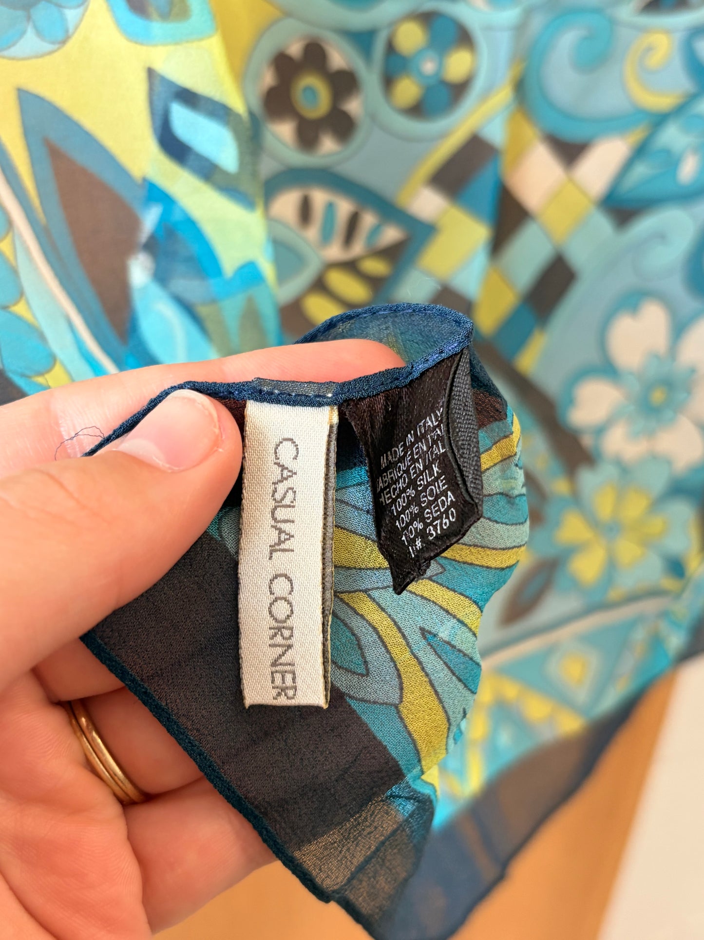 Blue Floral Silk Scarf