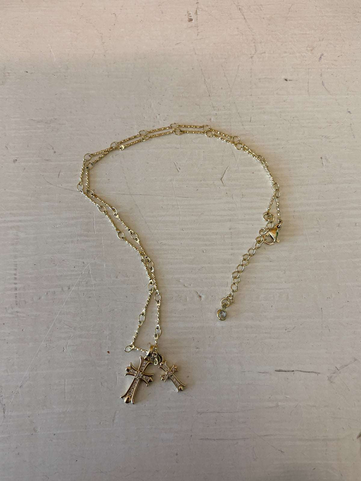 Gold Tone Dual Cross Necklace