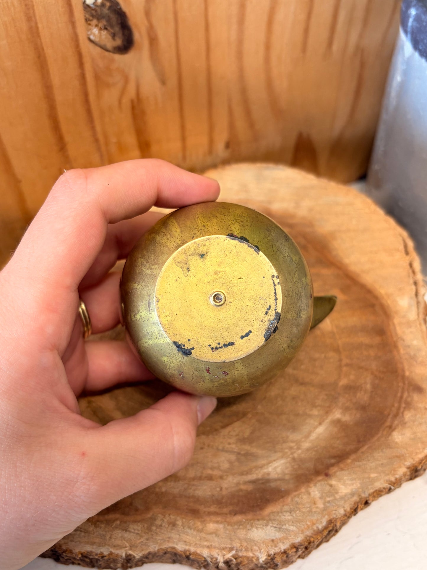 Vtg Brass Apple Trinket Container
