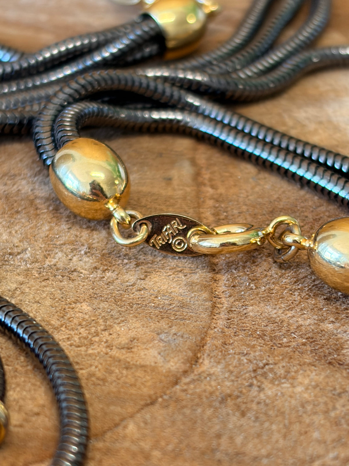 Vtg Layered Gray & Gold Tone Trifari Set