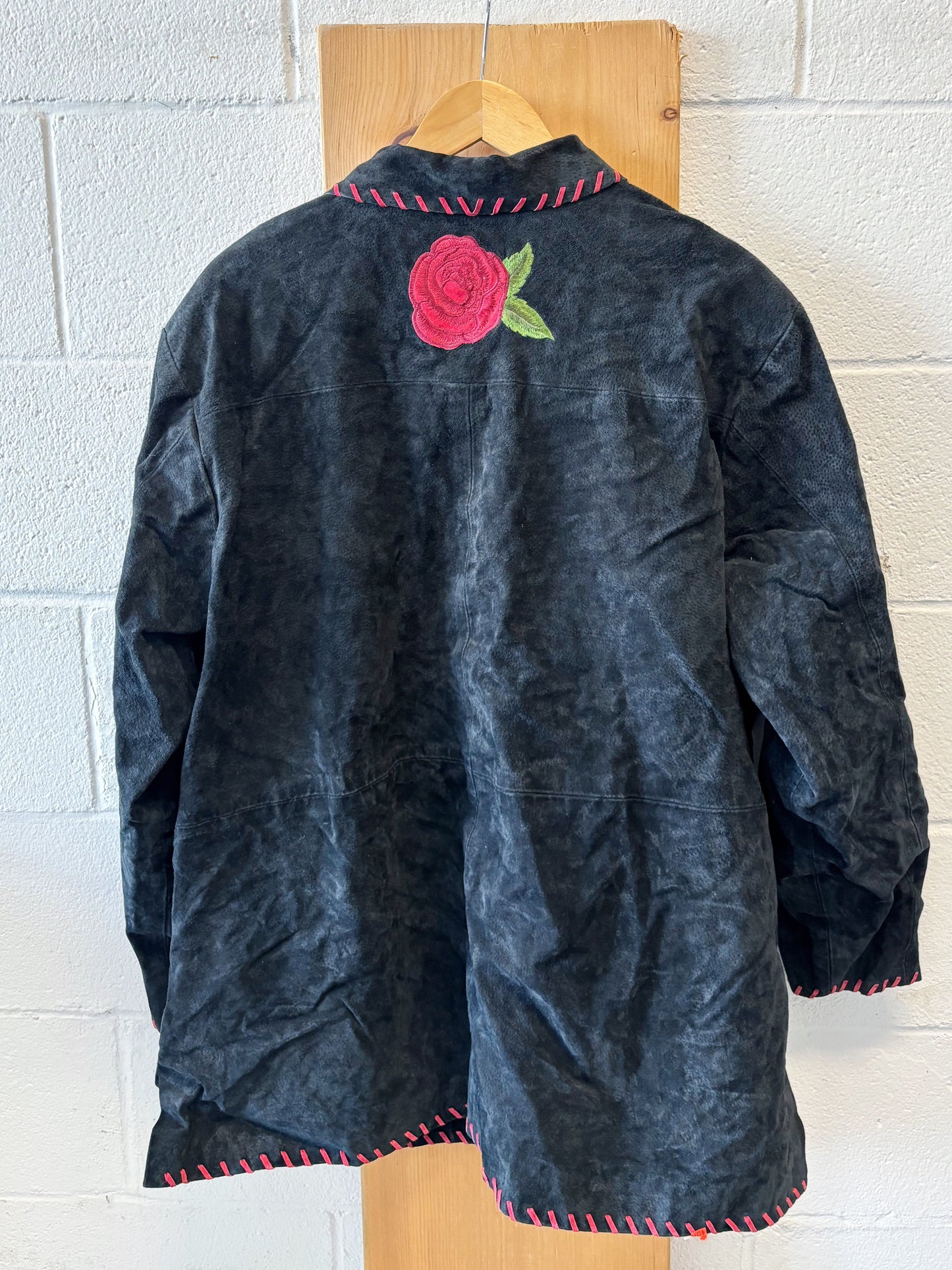 Vtg Suede Rose Coat : 2XL