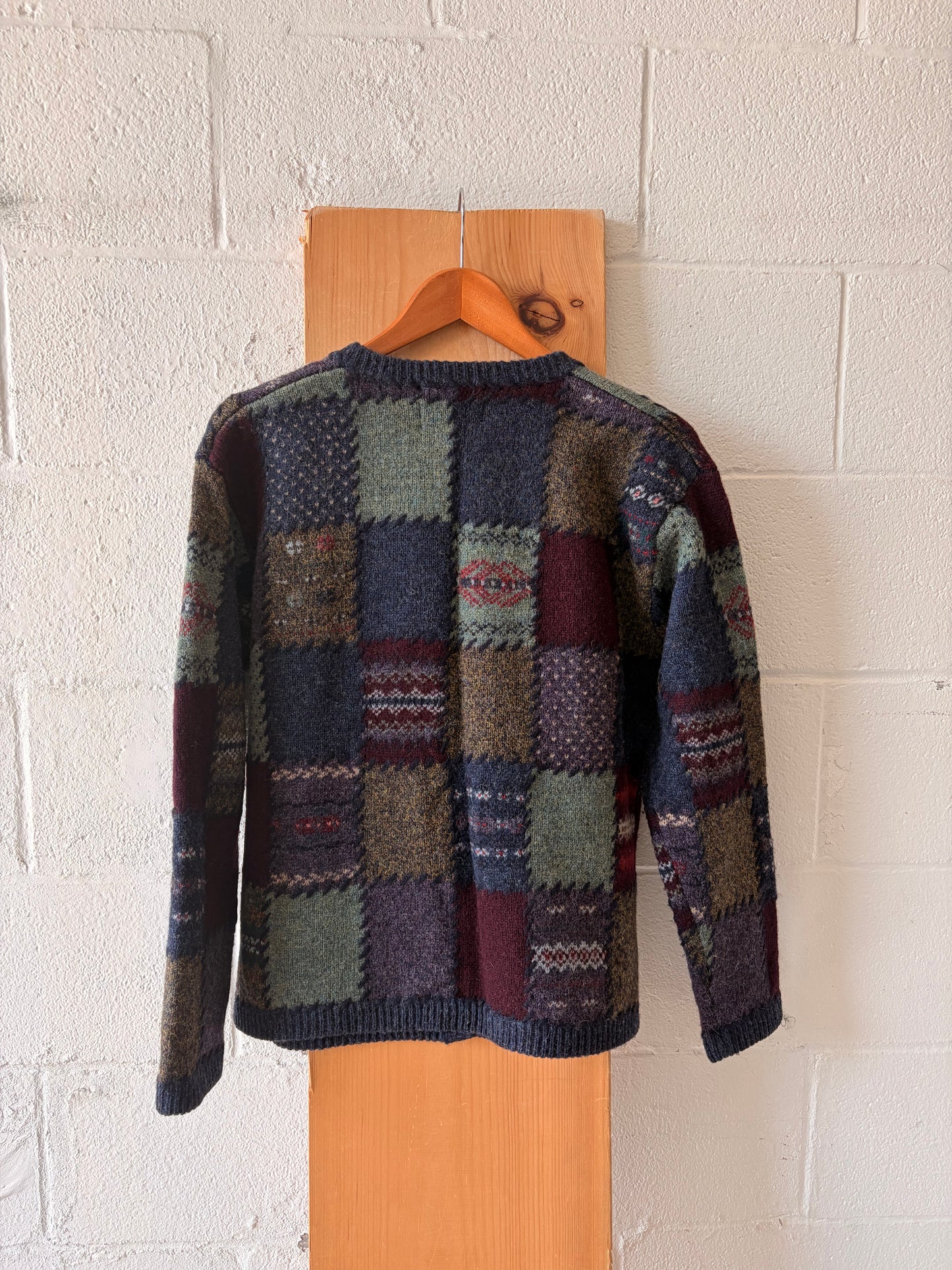 Vtg Patchwork Wool Cardigan : M