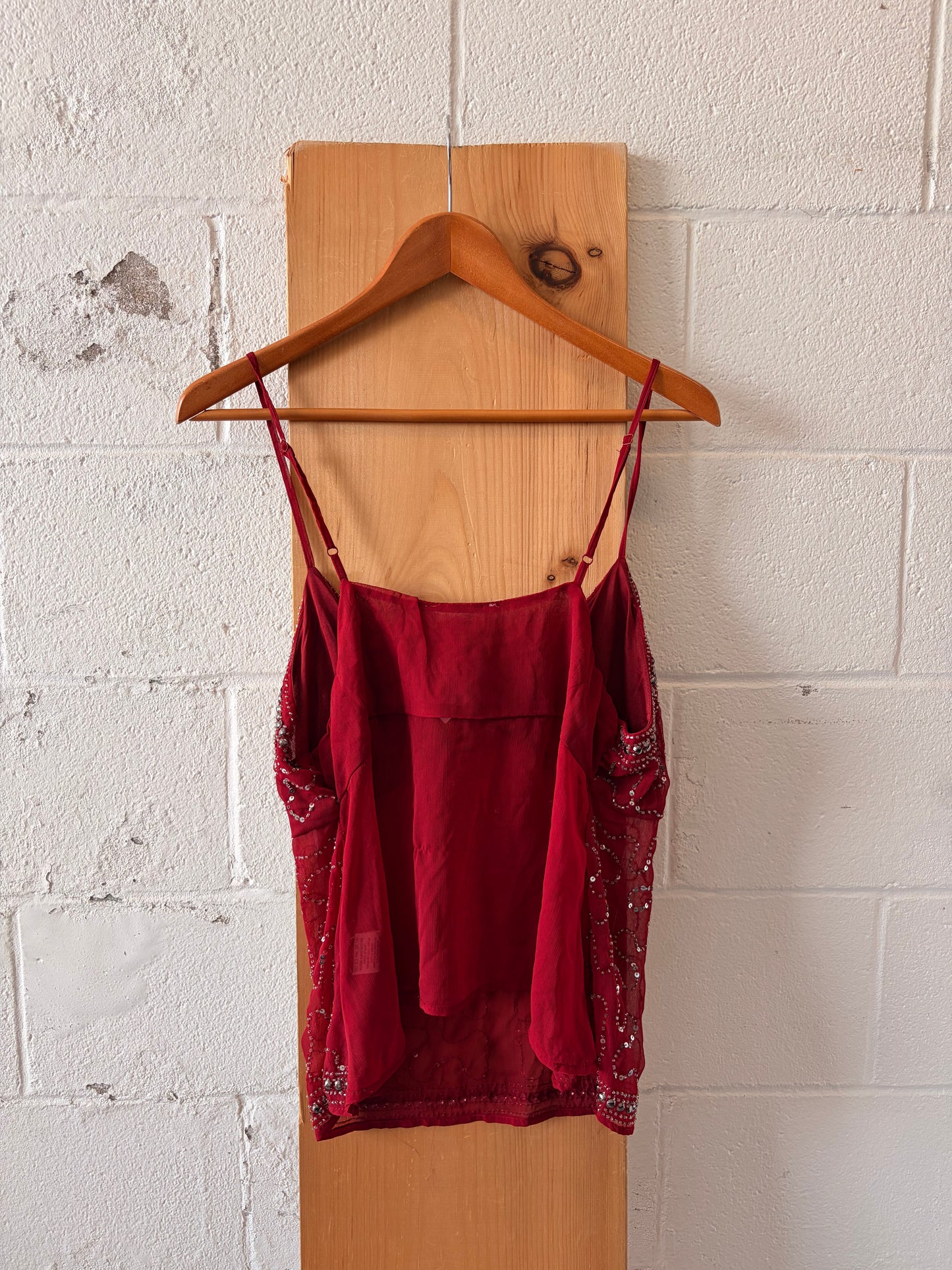Beaded Semi-Sheer Red Tank : L