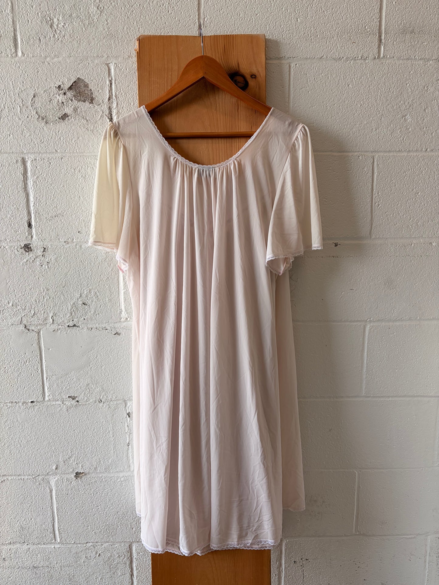 Vtg Pink & White Lace Nightgown : XL
