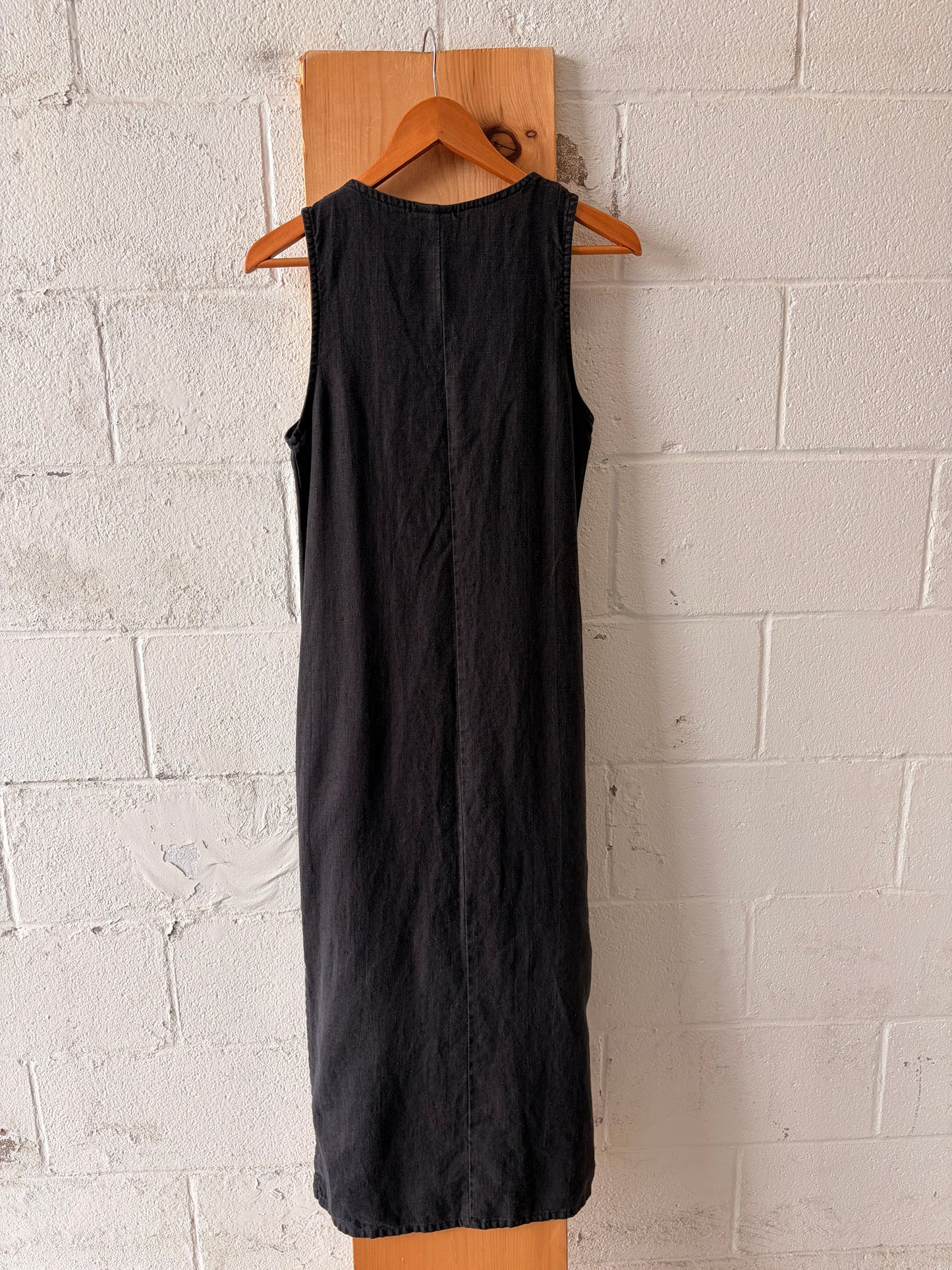 Vtg Black Linen Maxi Dress : 3