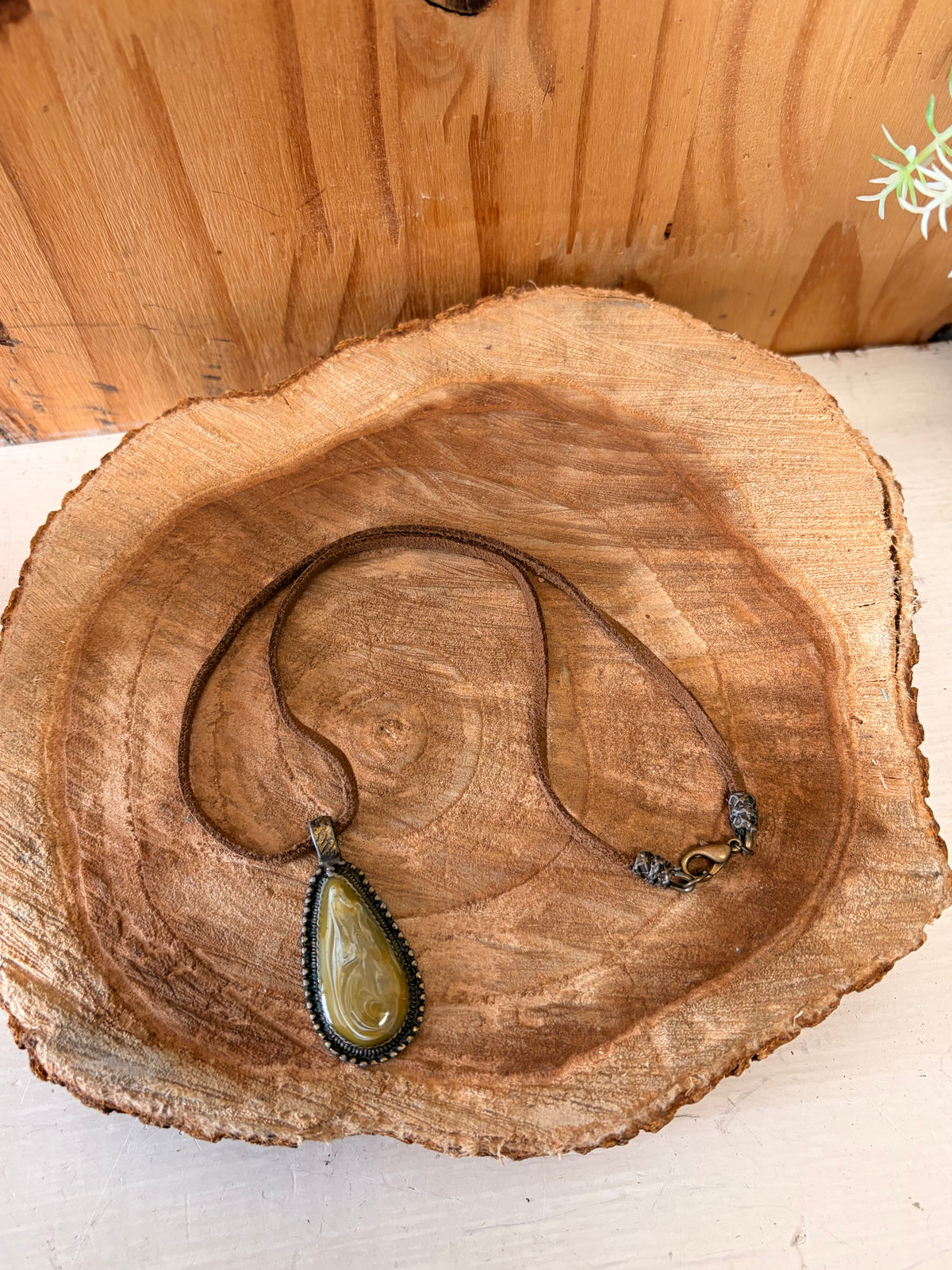 Earthy Brown & Green Teardrop Necklace