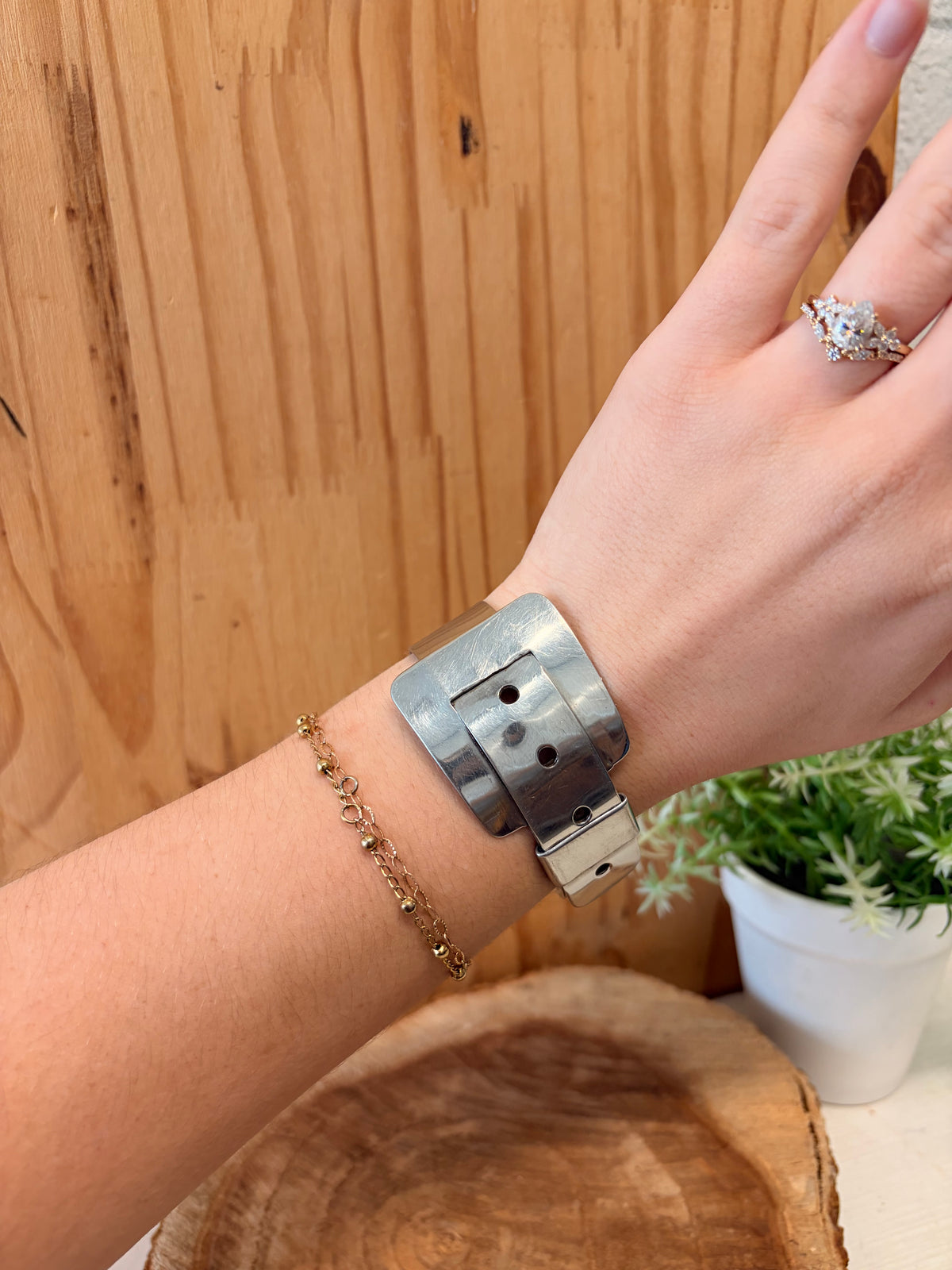 Silver Tone Belt Cuff Bracelet