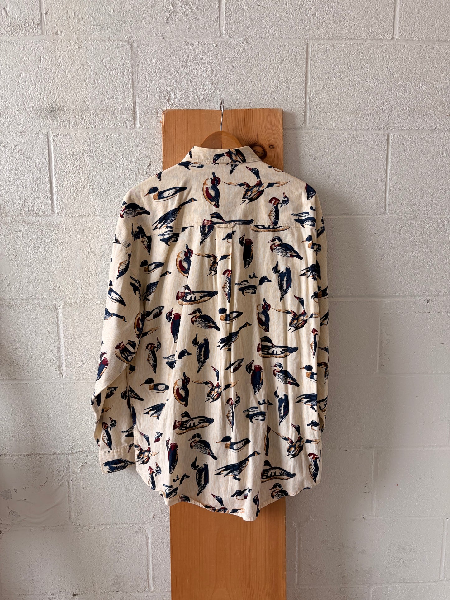 Vtg Duck Patterned Button Up : XL