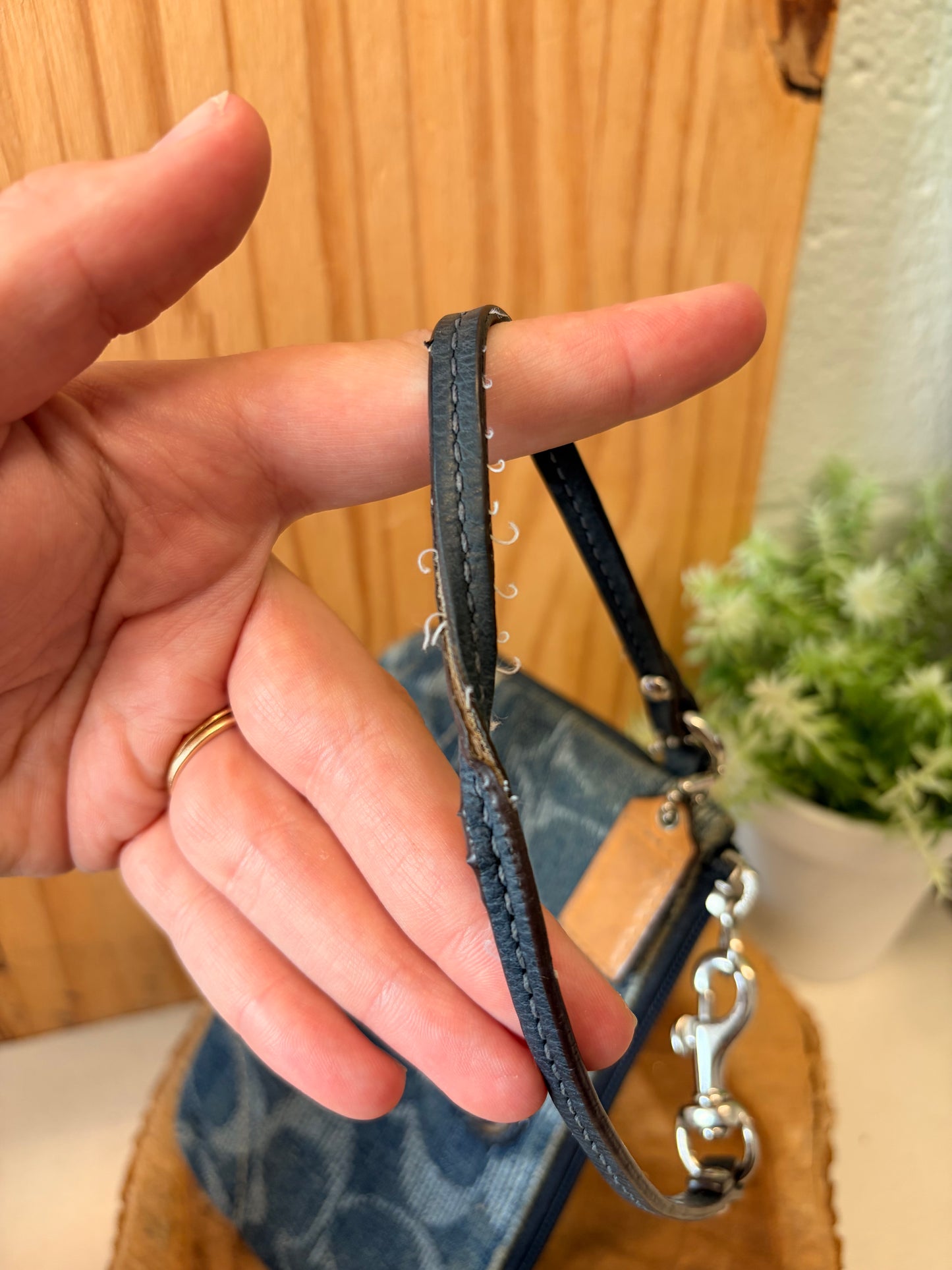 Coach Poppy Signature Denim Wristlet