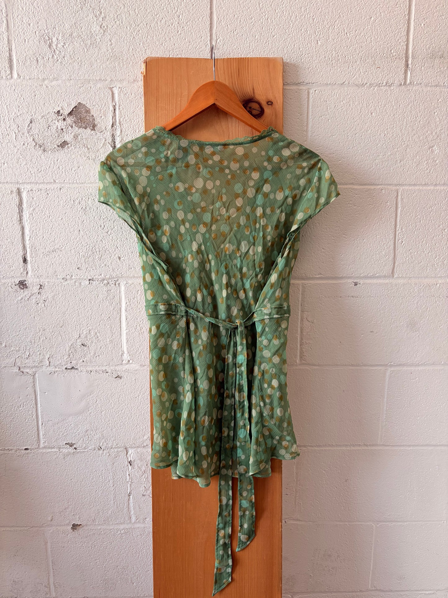 Semi-Sheer Green Polka Dot Top : XL