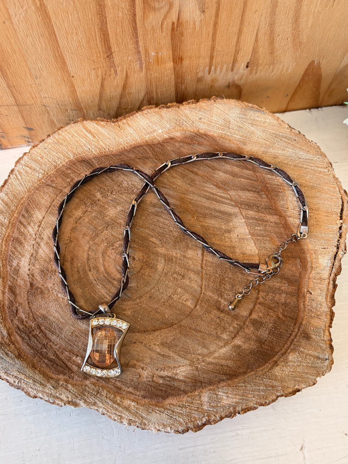 Chain Wrapped Brown Cord Necklace