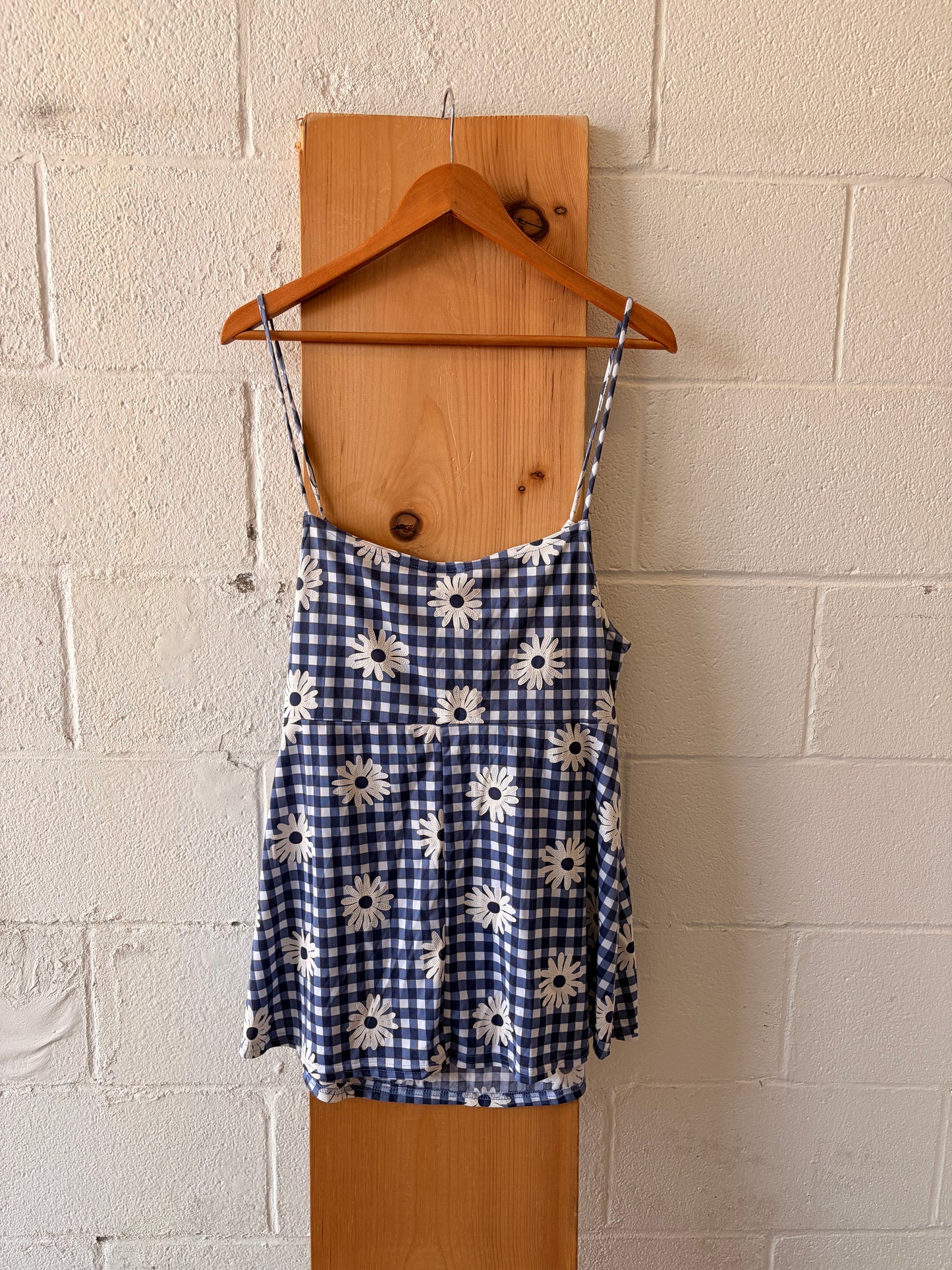 Blue Gingham Flower Tank : 2XL