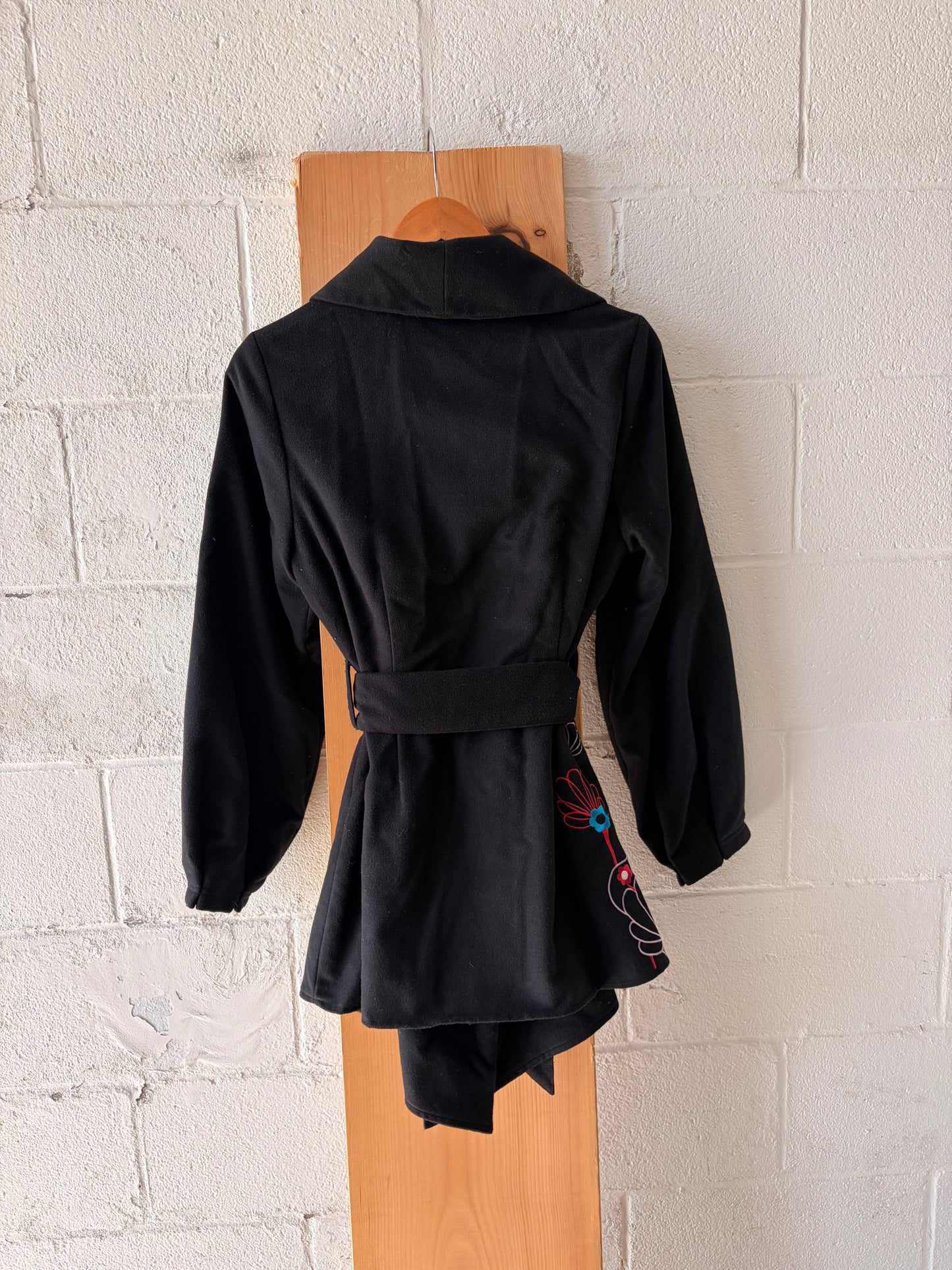 Embroidered Soft Black Belted Jacket : 3