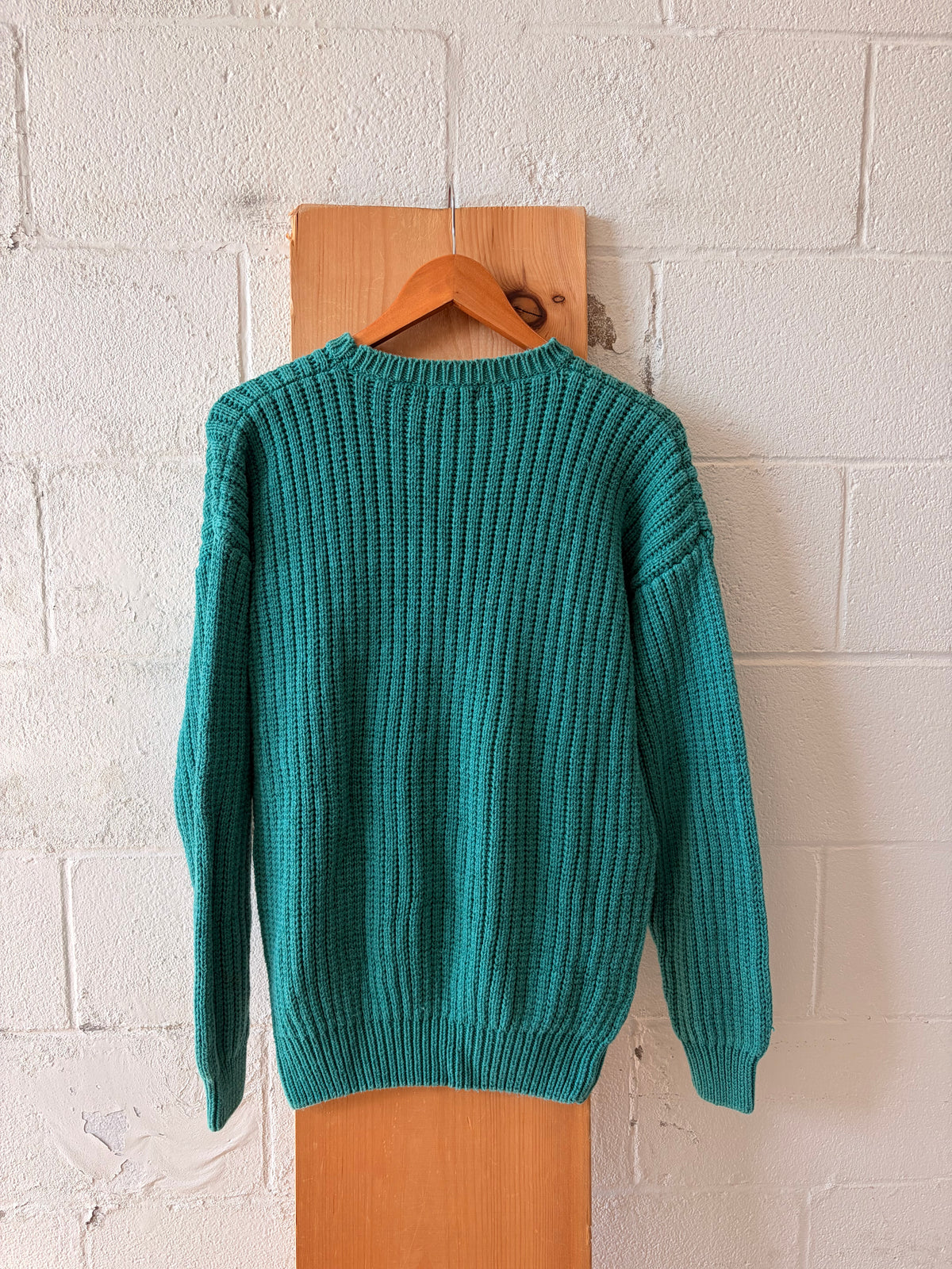 Vtg Ribbed Knit Turquoise Sweater : M