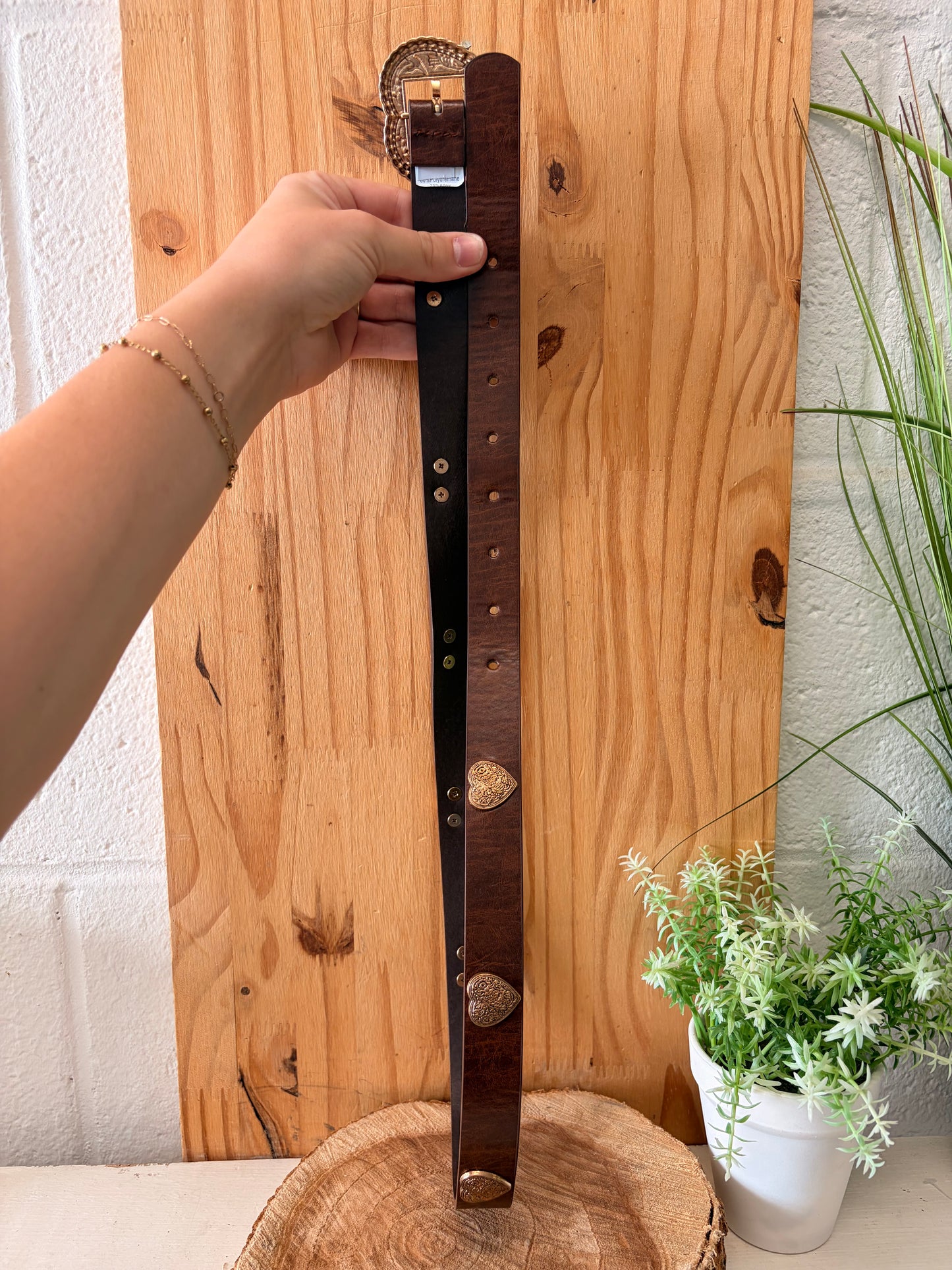 Brown & Gold Tone Heart Belt