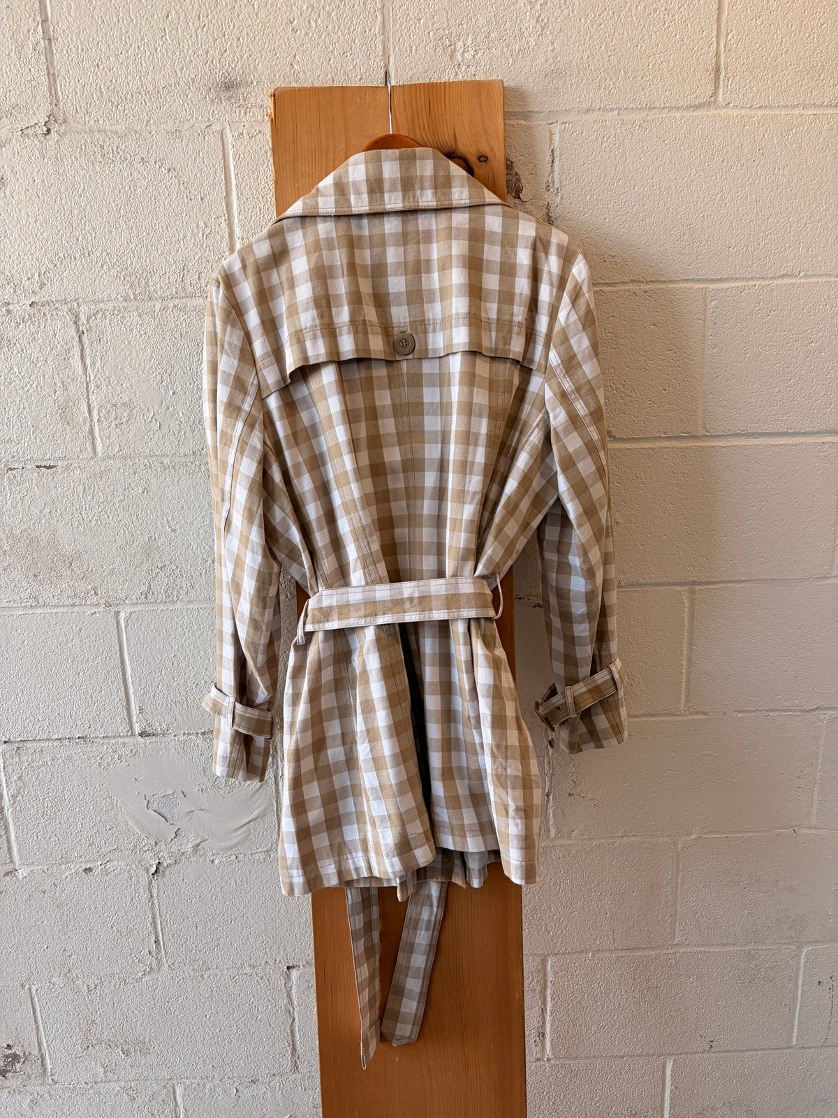 Beige Plaid Trench Coat : XL (As Is)