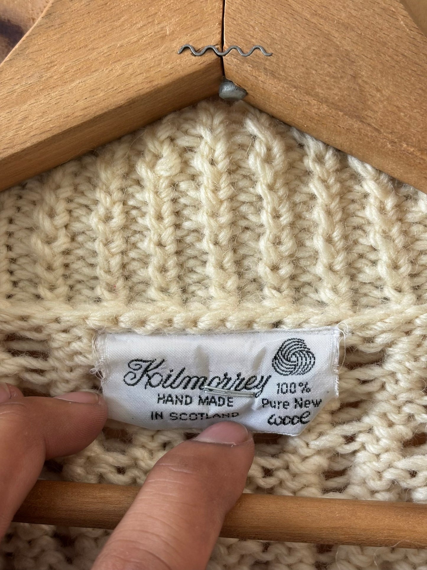 Vtg Hand Knit Wool Cardigan : L
