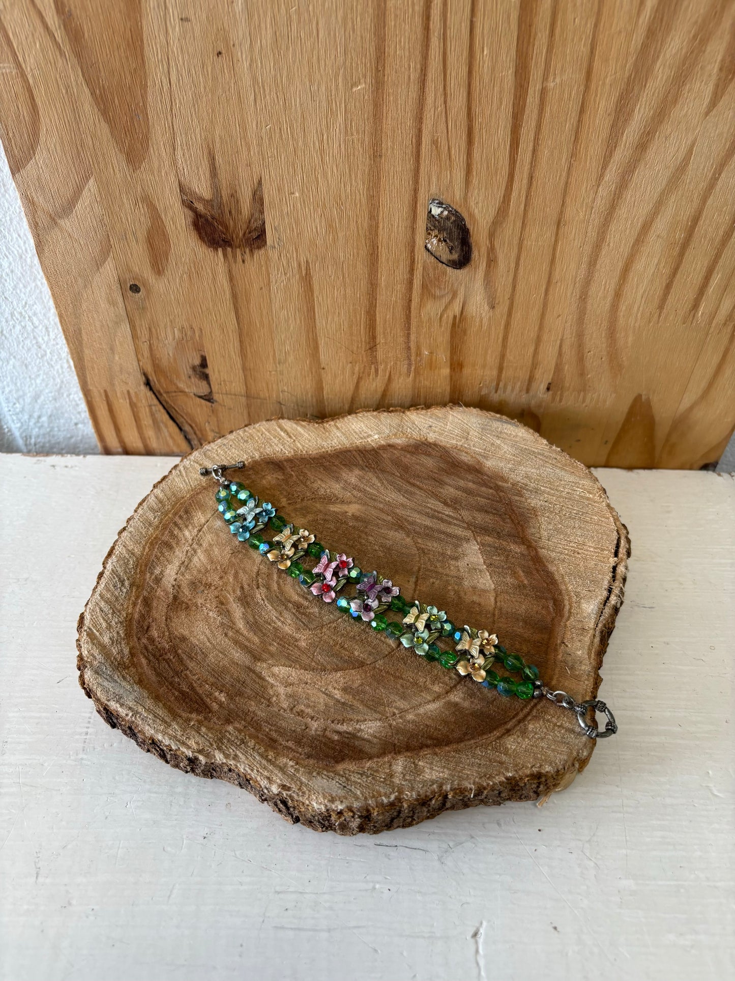 Vtg Floral Butterfly Bracelet