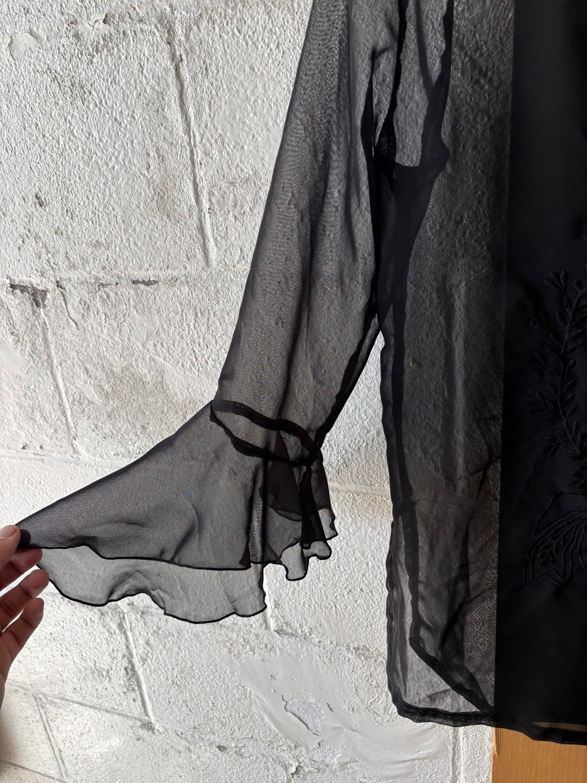 Sheer Black Ruffle Sleeve Blouse : M