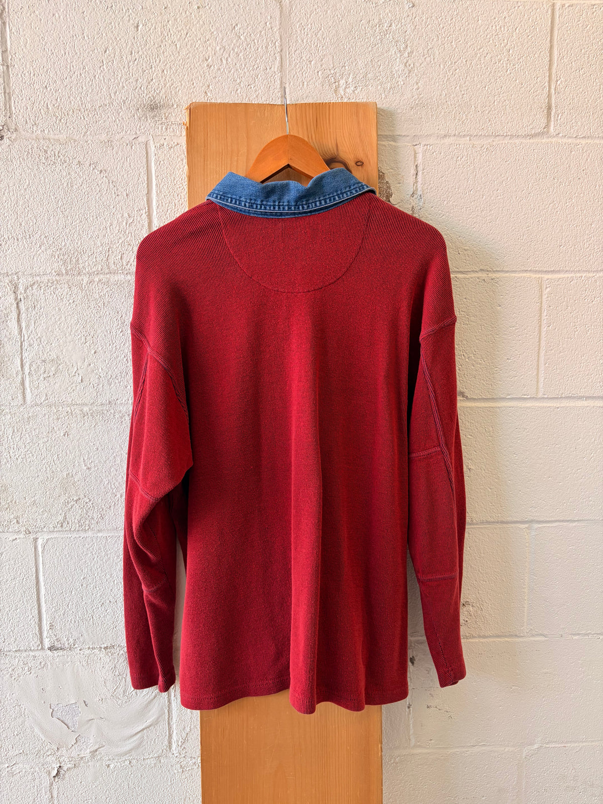 Vtg Denim Collared Henley : L