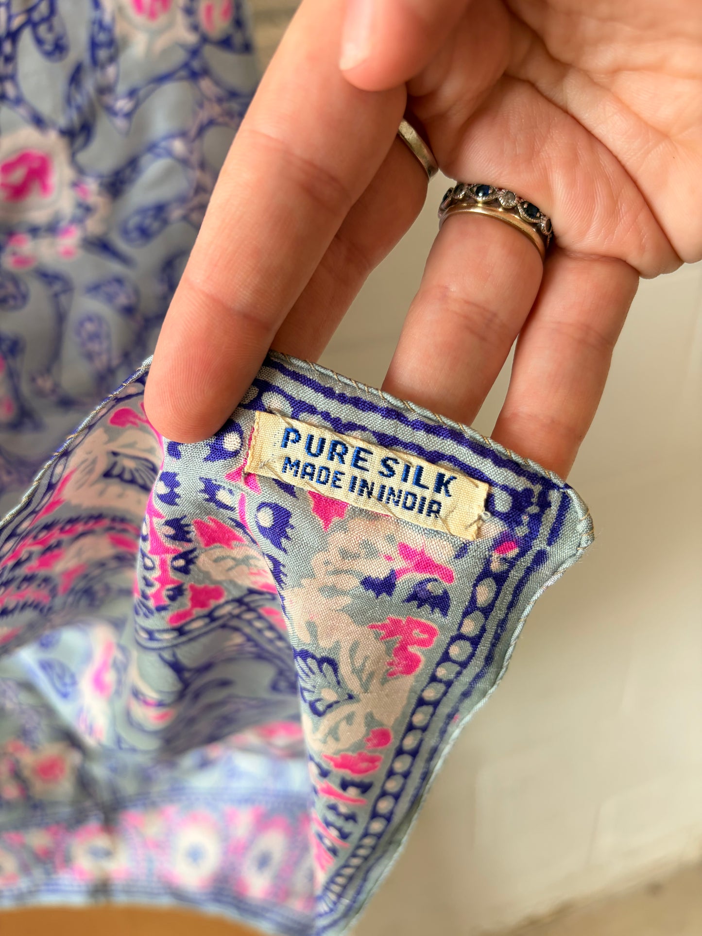 Pink & Blue Patterned Silk Scarf