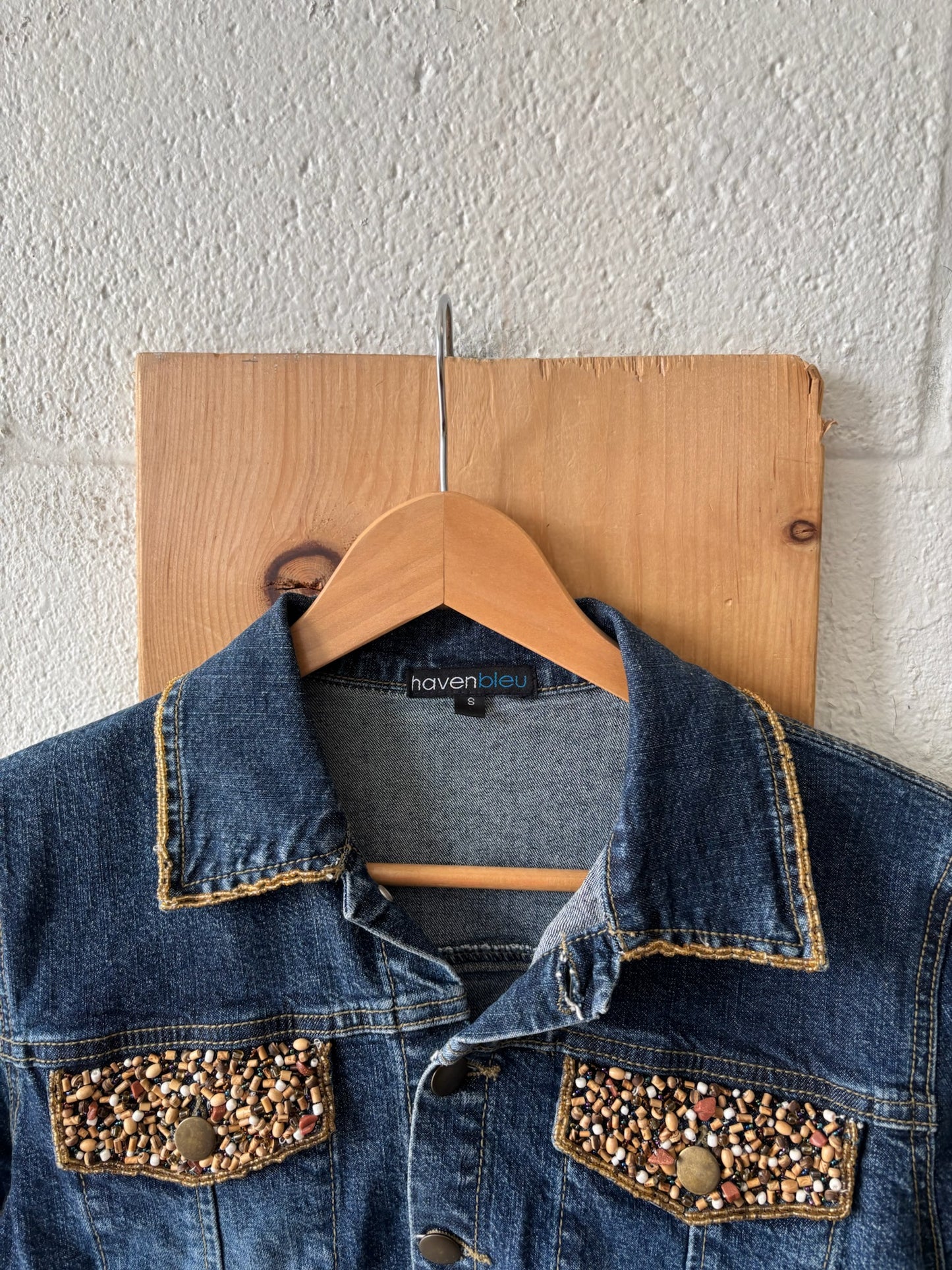 Beaded Cropped Denim Jacket : S