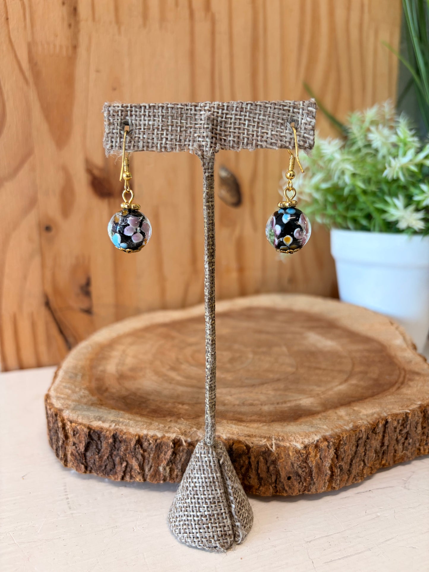 Multicolor Glass Floral Earrings