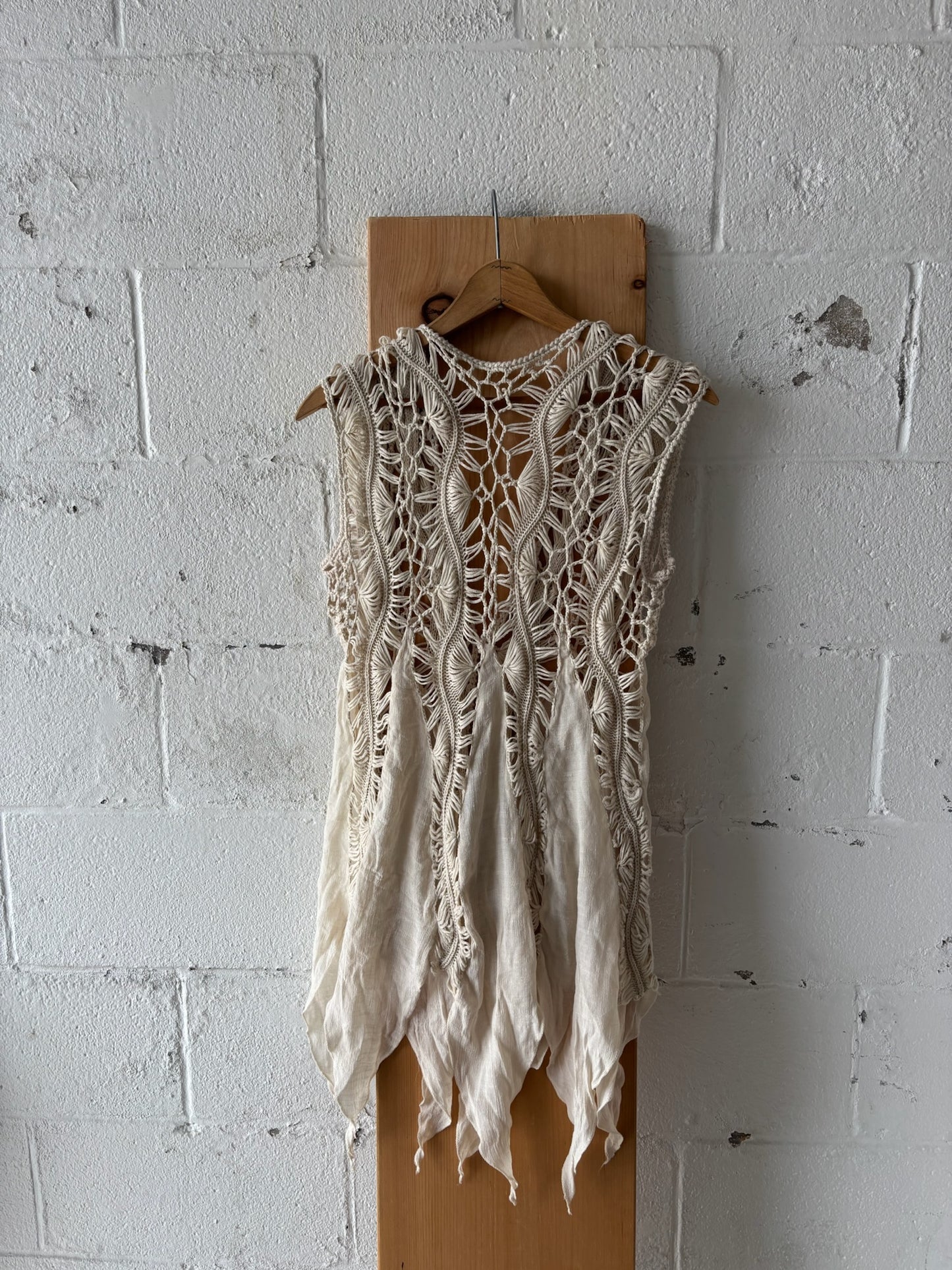 Cream Boho Crochet Vest : M