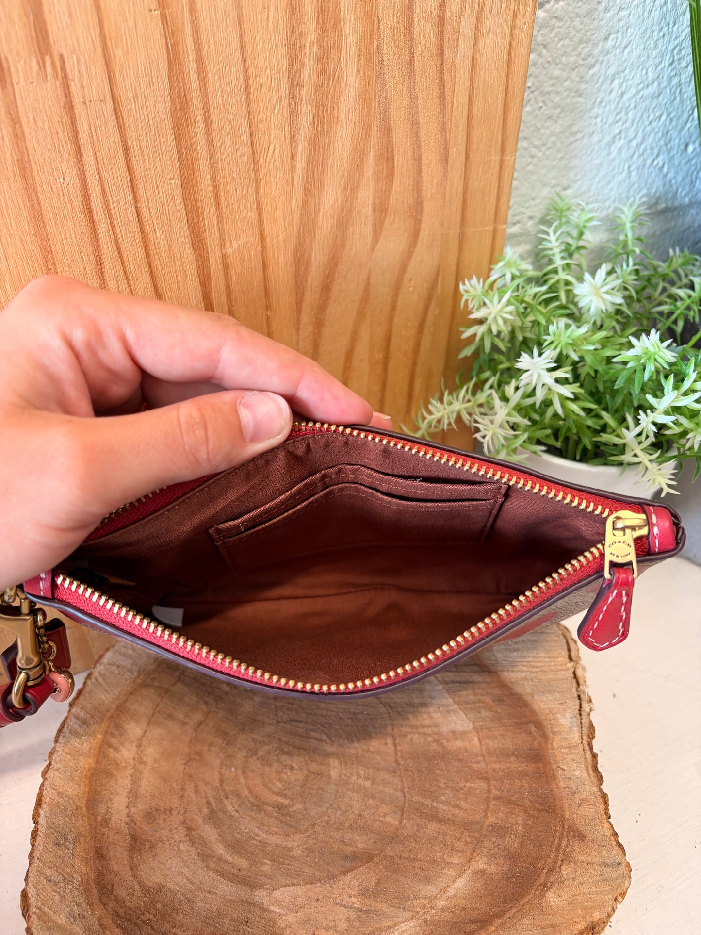 Coach Canvas Heart Wristlet